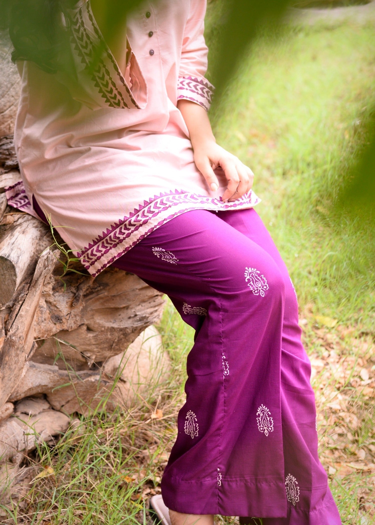 lawn Kurta Set in Plum, rose pink