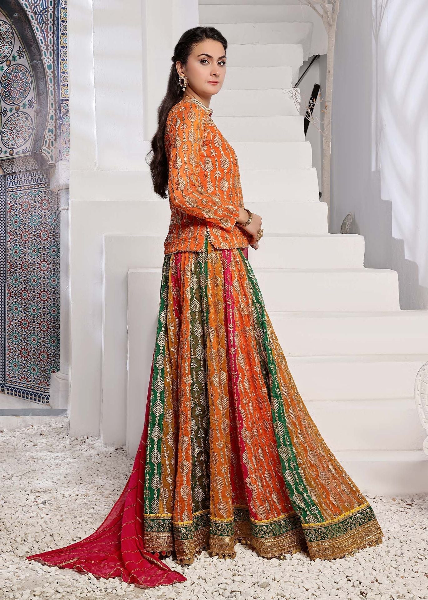 chiffon Lehenga in Orange