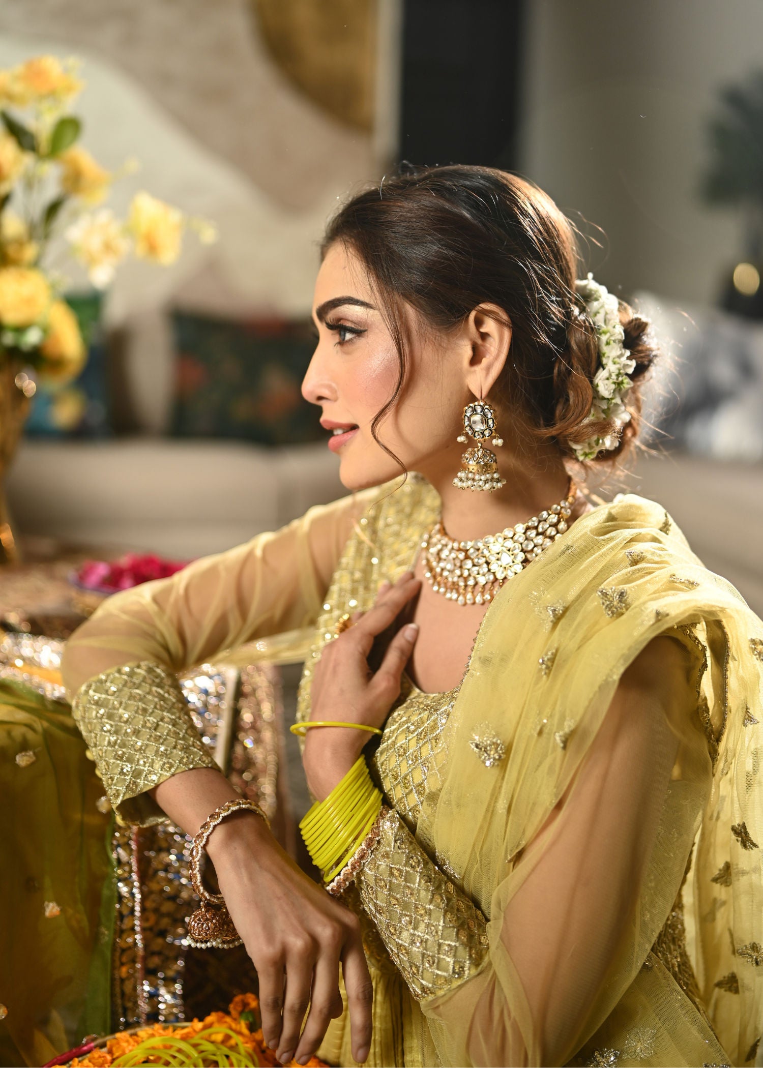 cotton silk Pishwas in Key lime