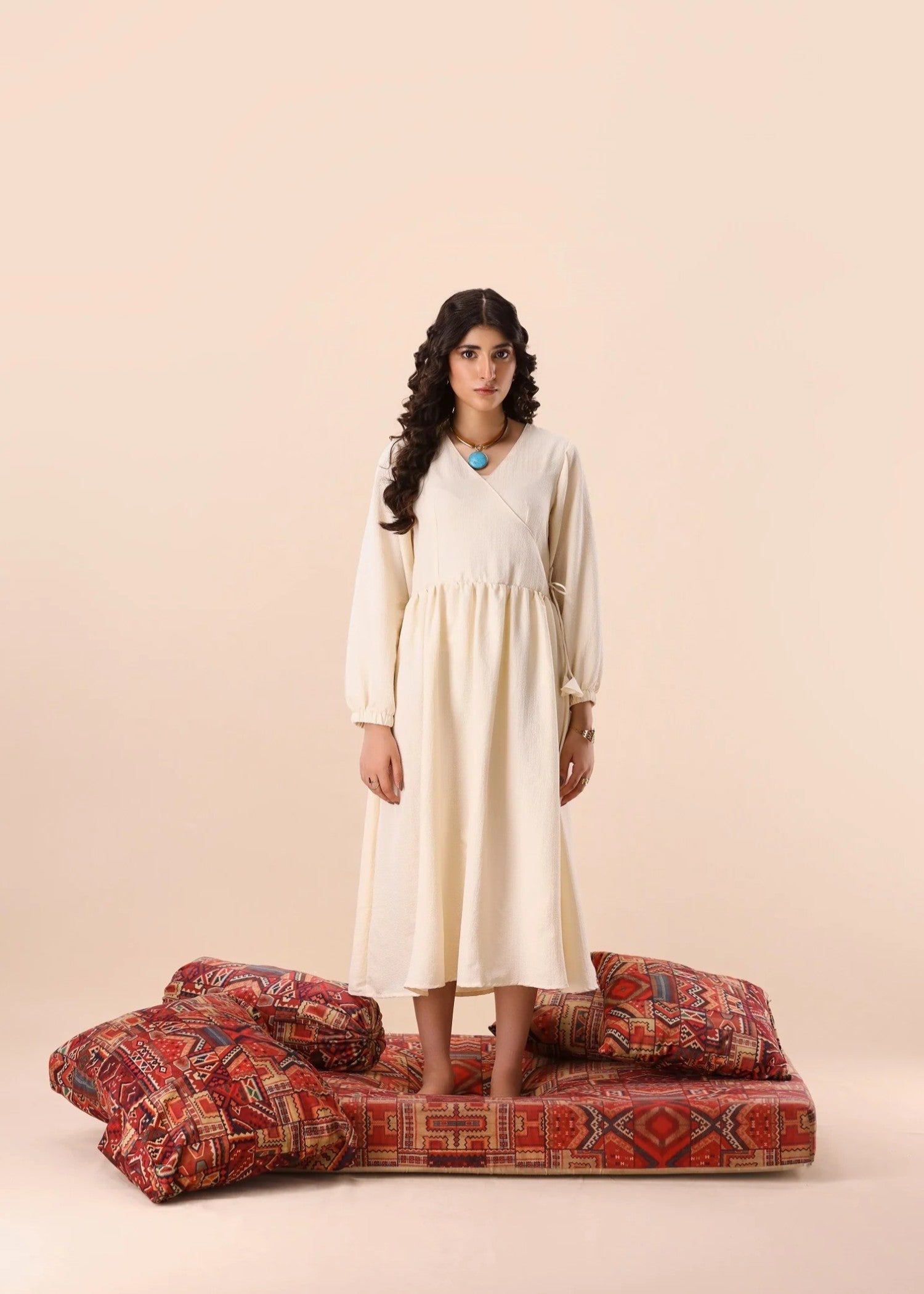 crinkle Dress in Beige