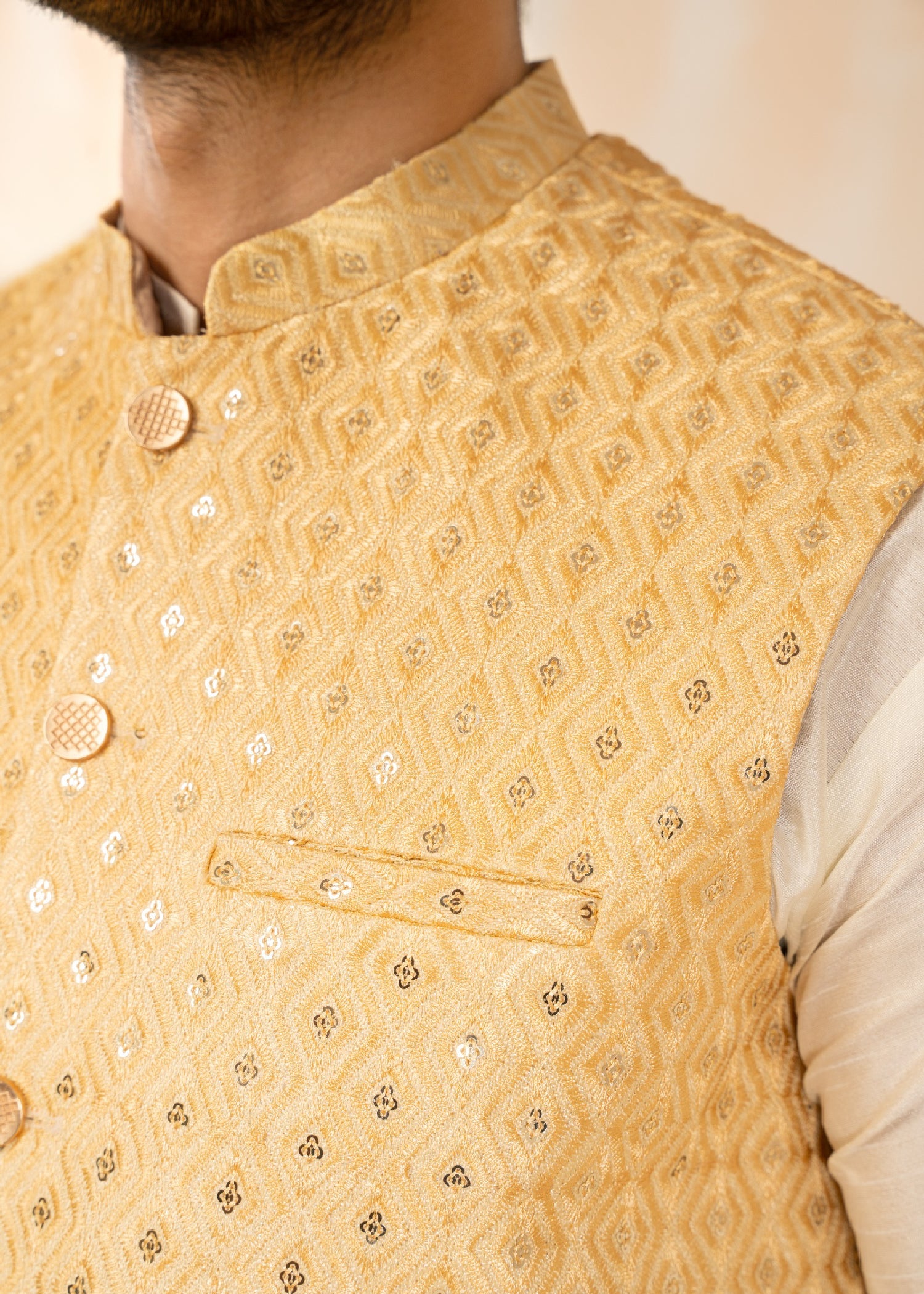 jamawar Waistcoat in Yellow