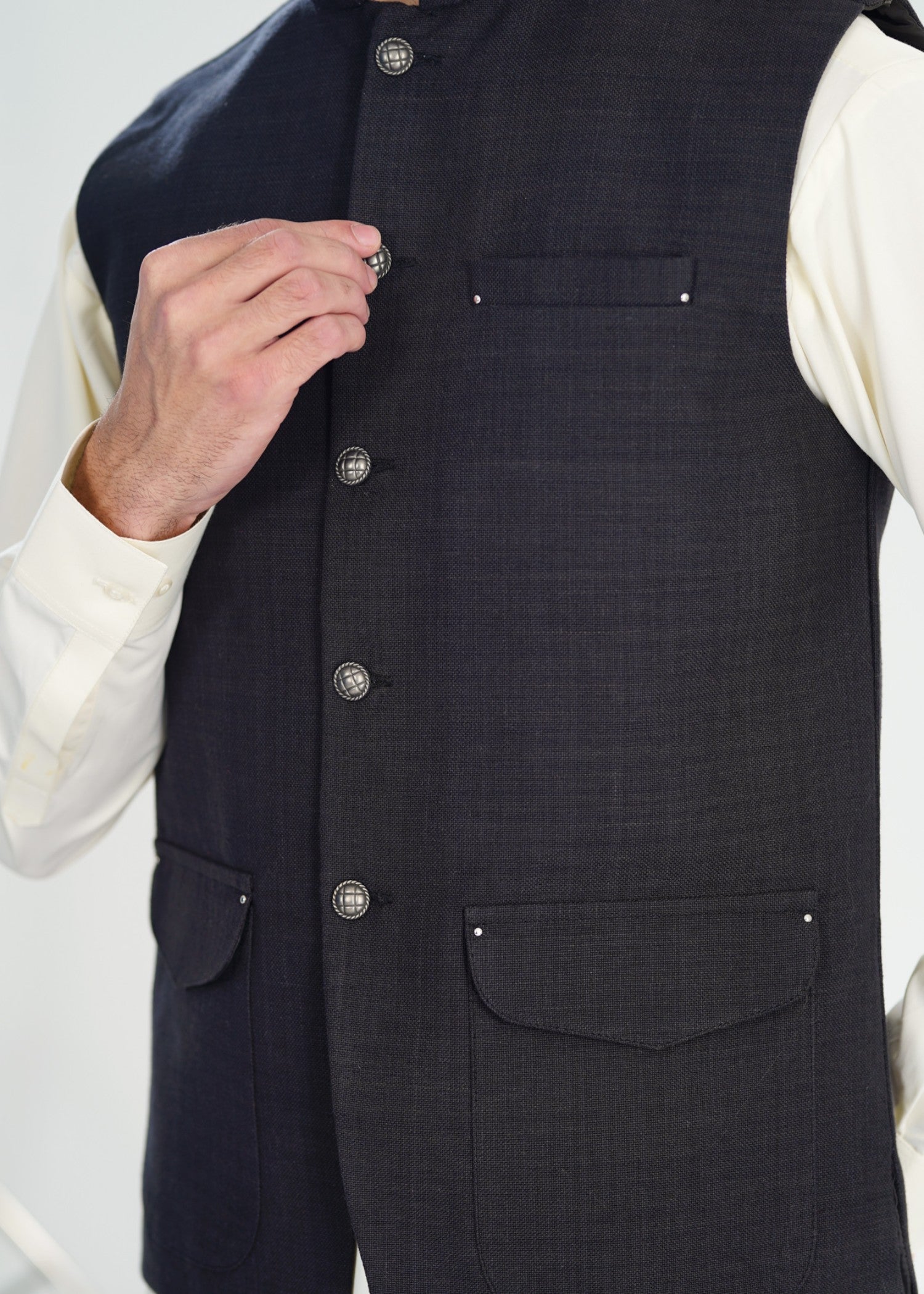 handwoven khaddar Waistcoat in Black