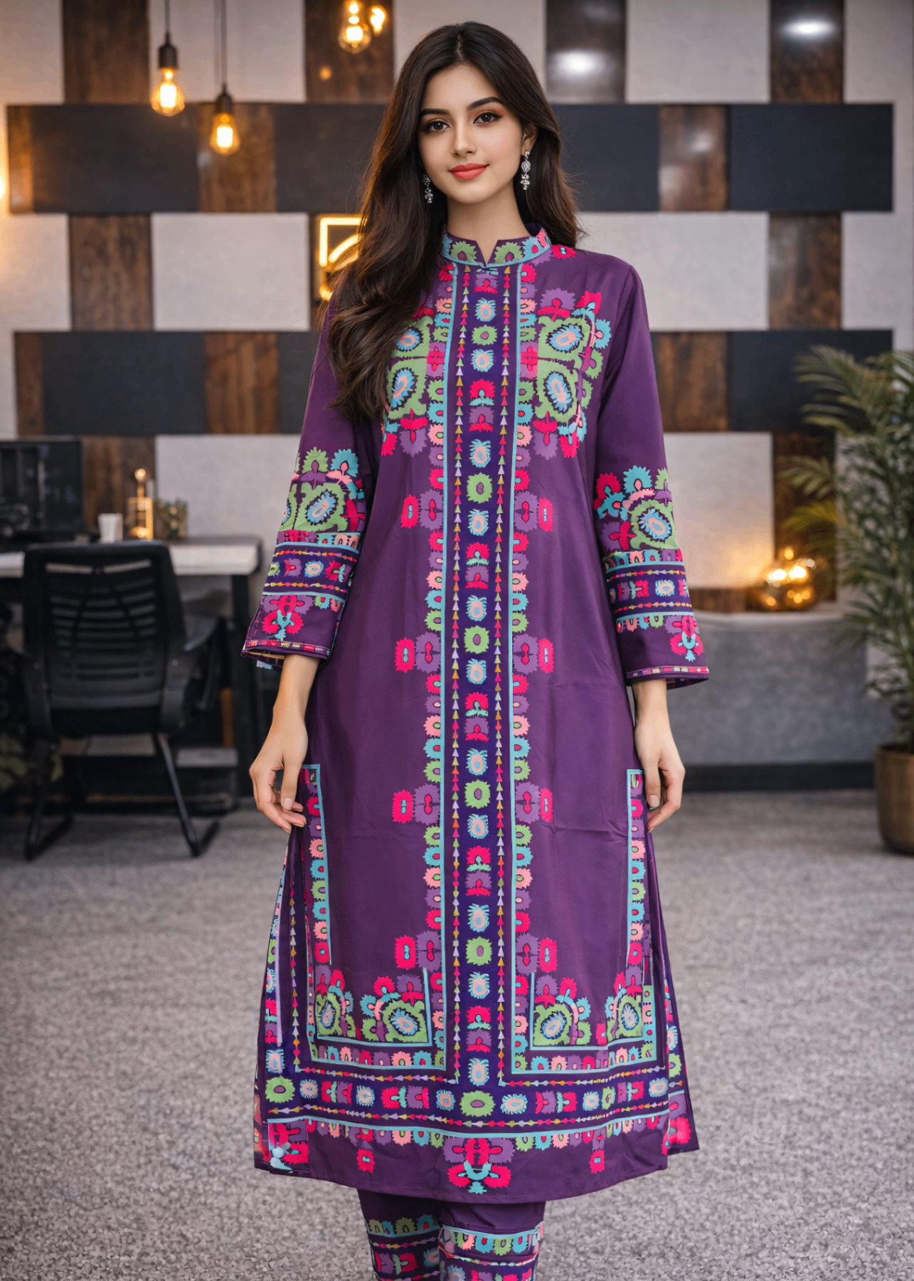 crepe Kurta Set in Purple