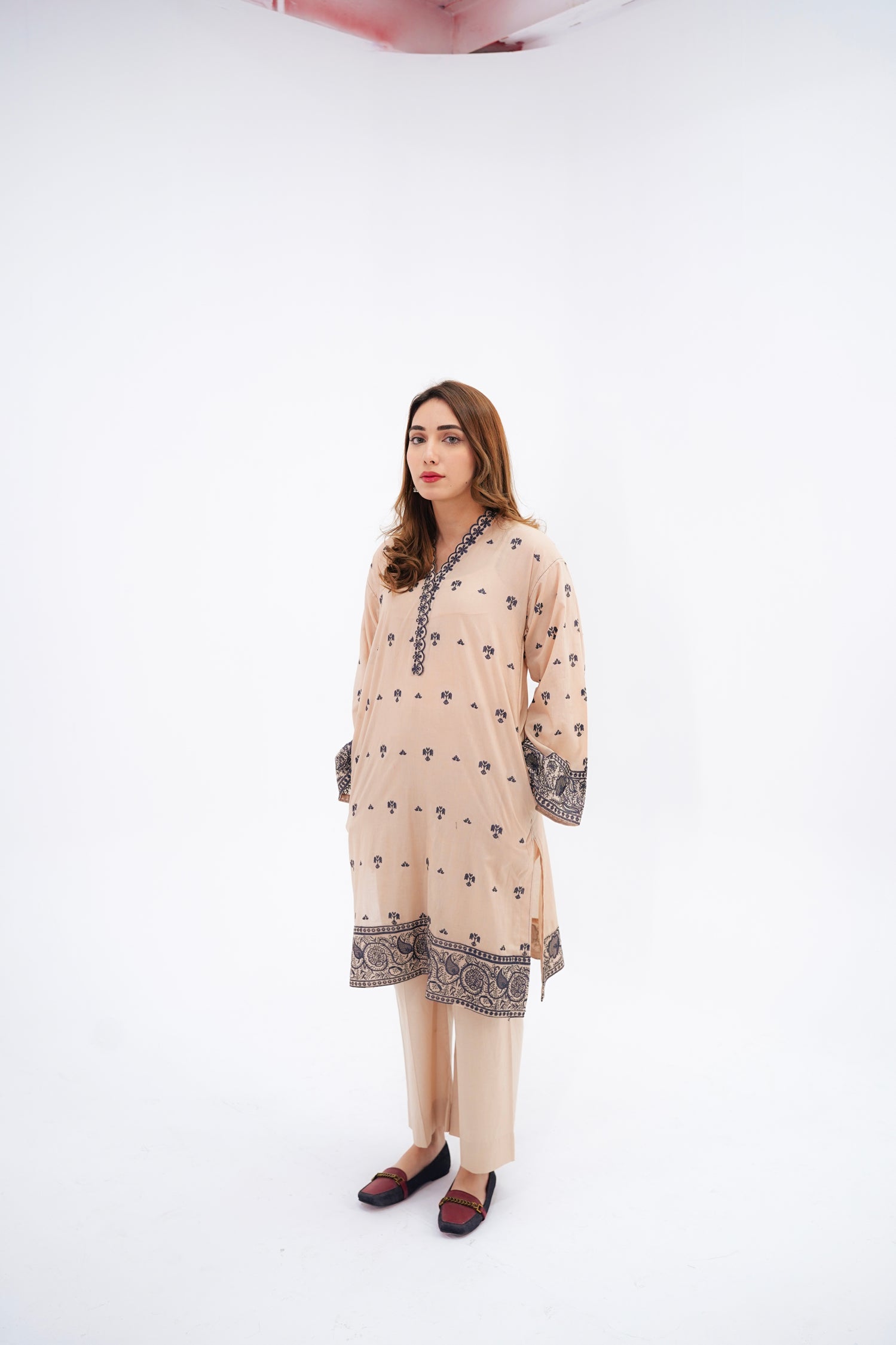 cambric Kurta Set in Beige
