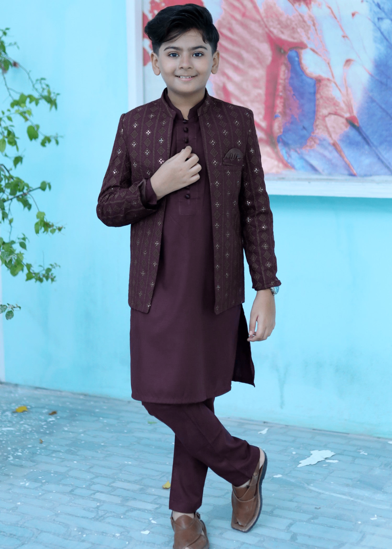 raw silk Prince Coat in Purple
