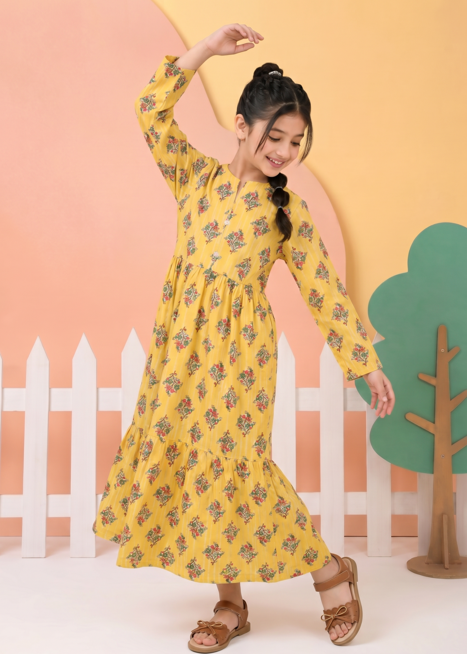 lawn Pishwas in Mustard