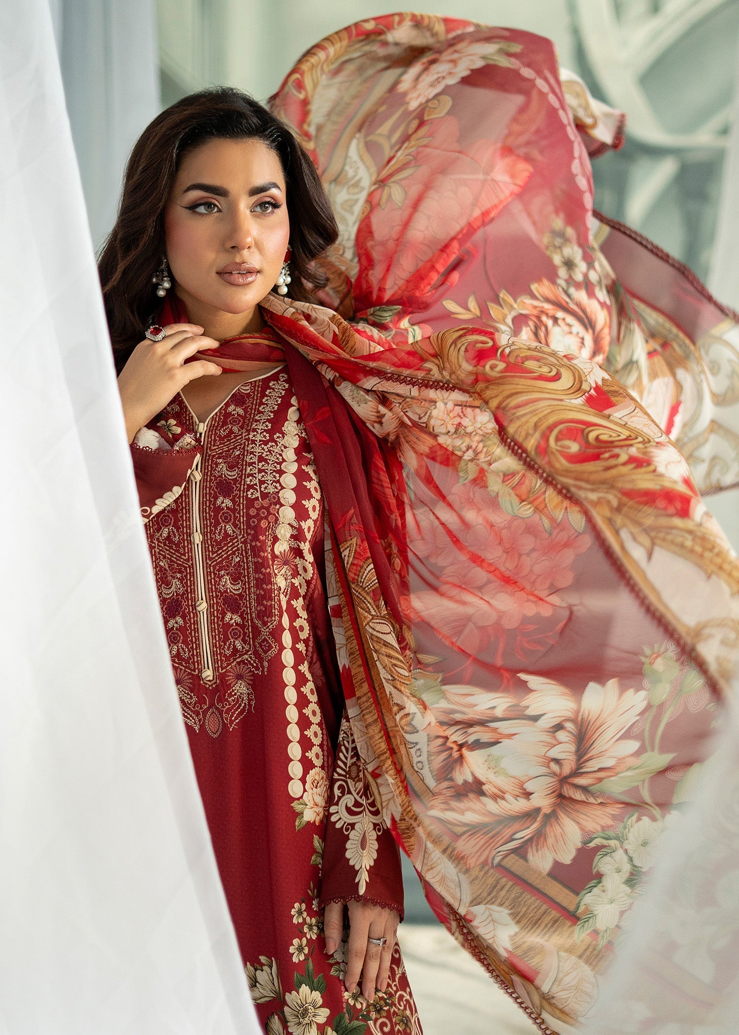 linen Kurta Set in Rust red