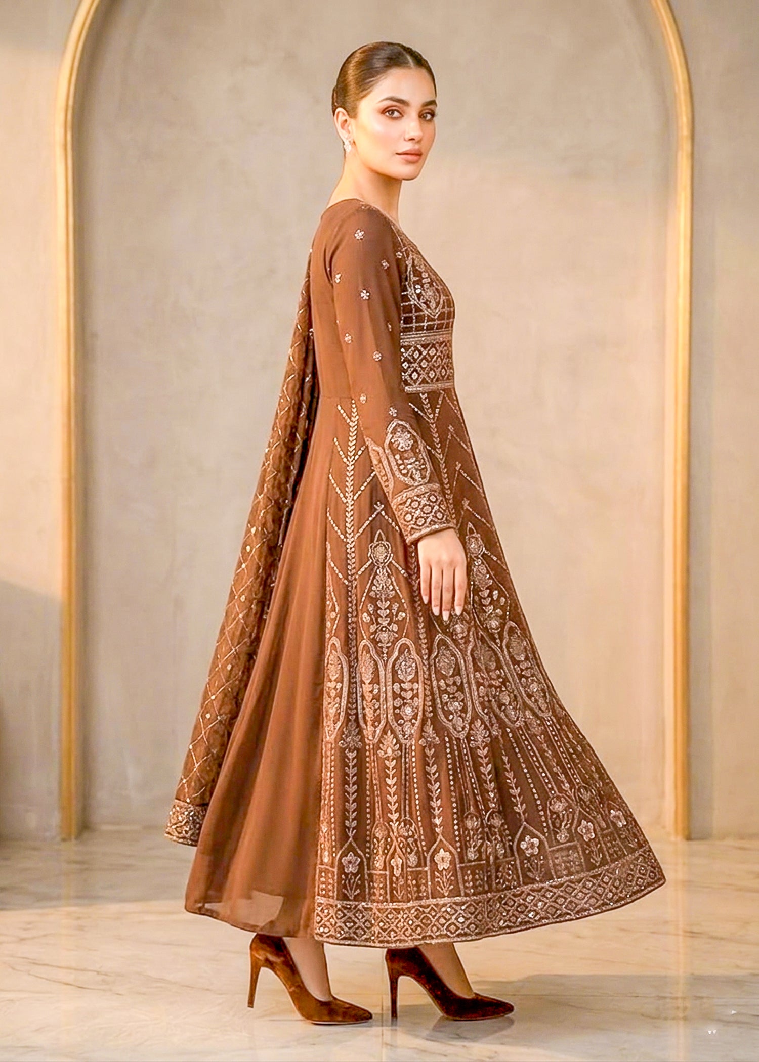 chiffon Maxi in Mocha brown