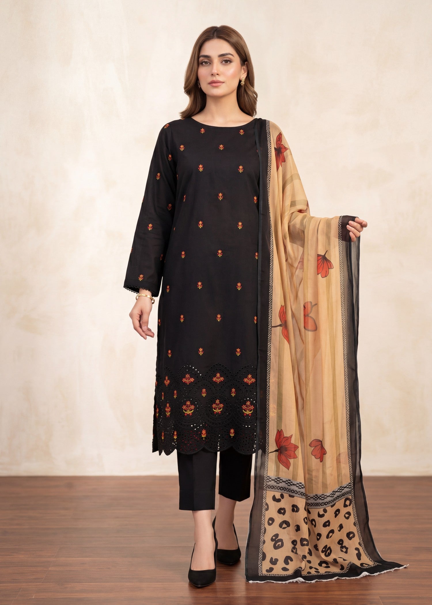chikankari cotton Unstitched in Black