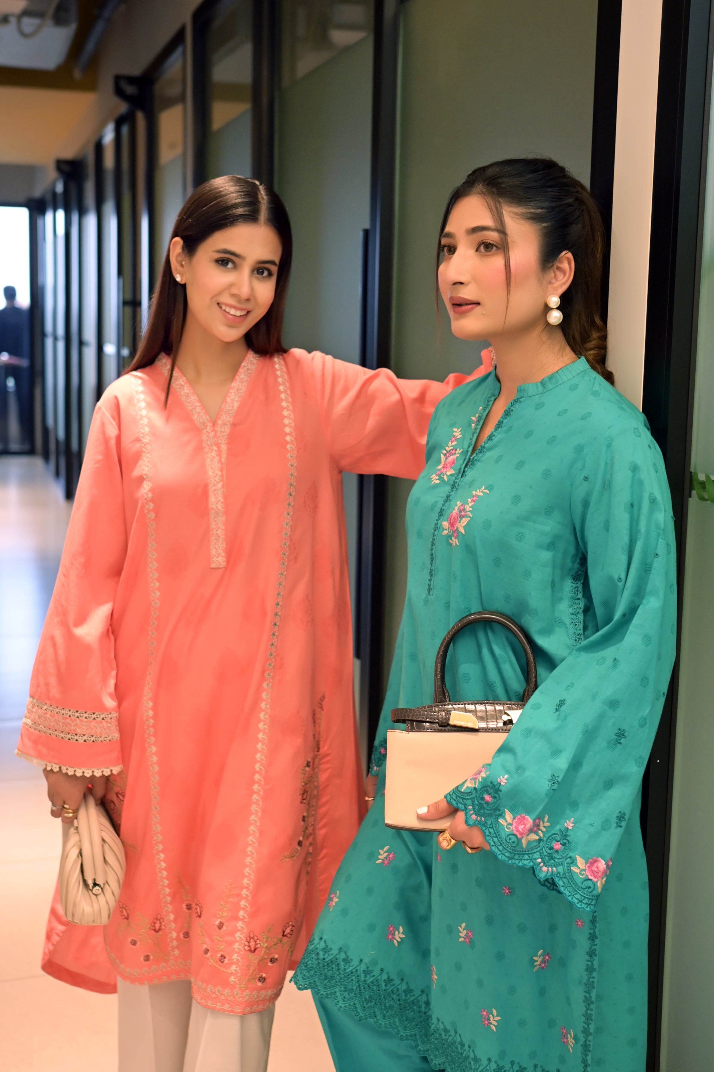 jacquard Kurti in Peach pink