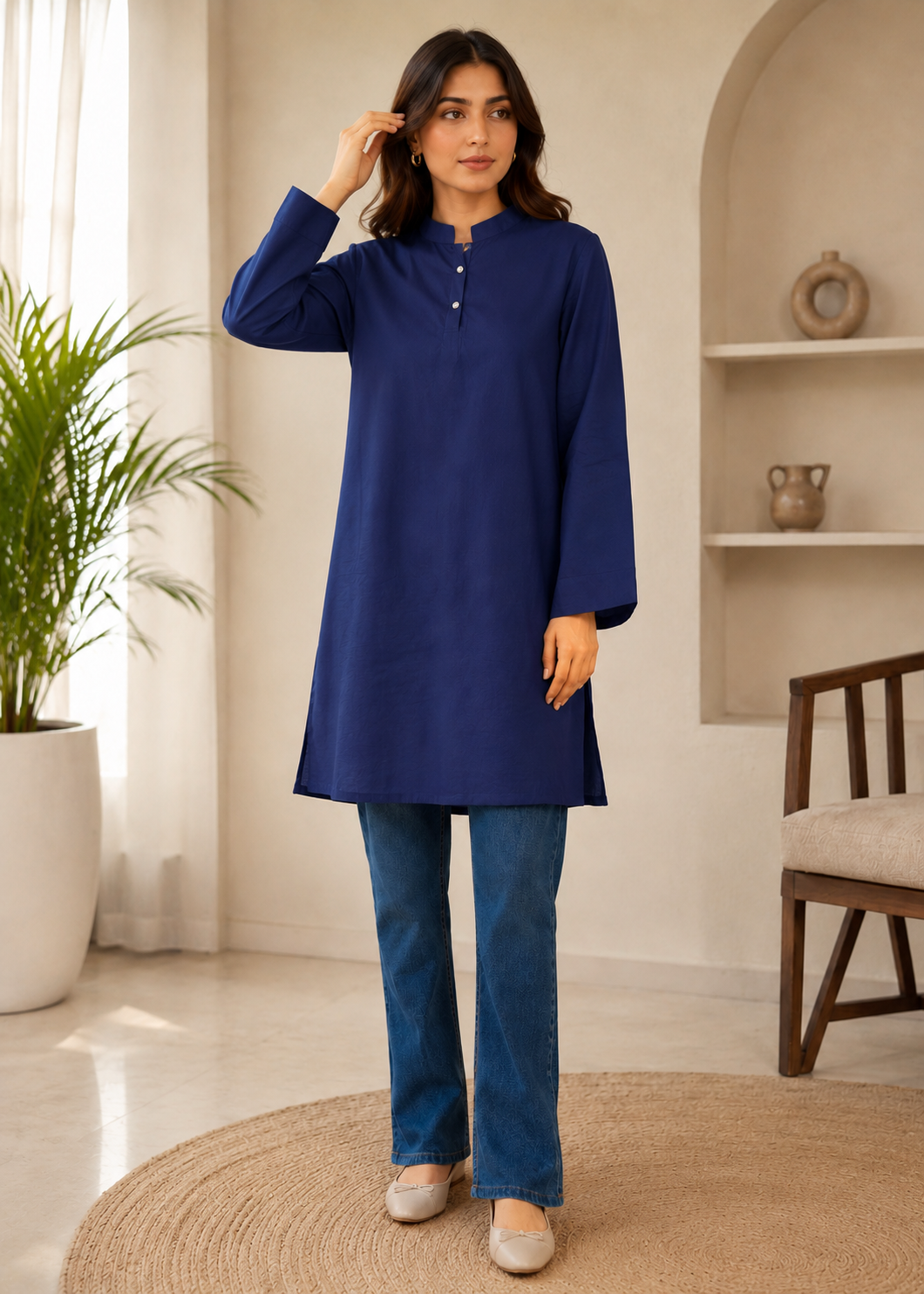 lawn Kurti in Navy blue