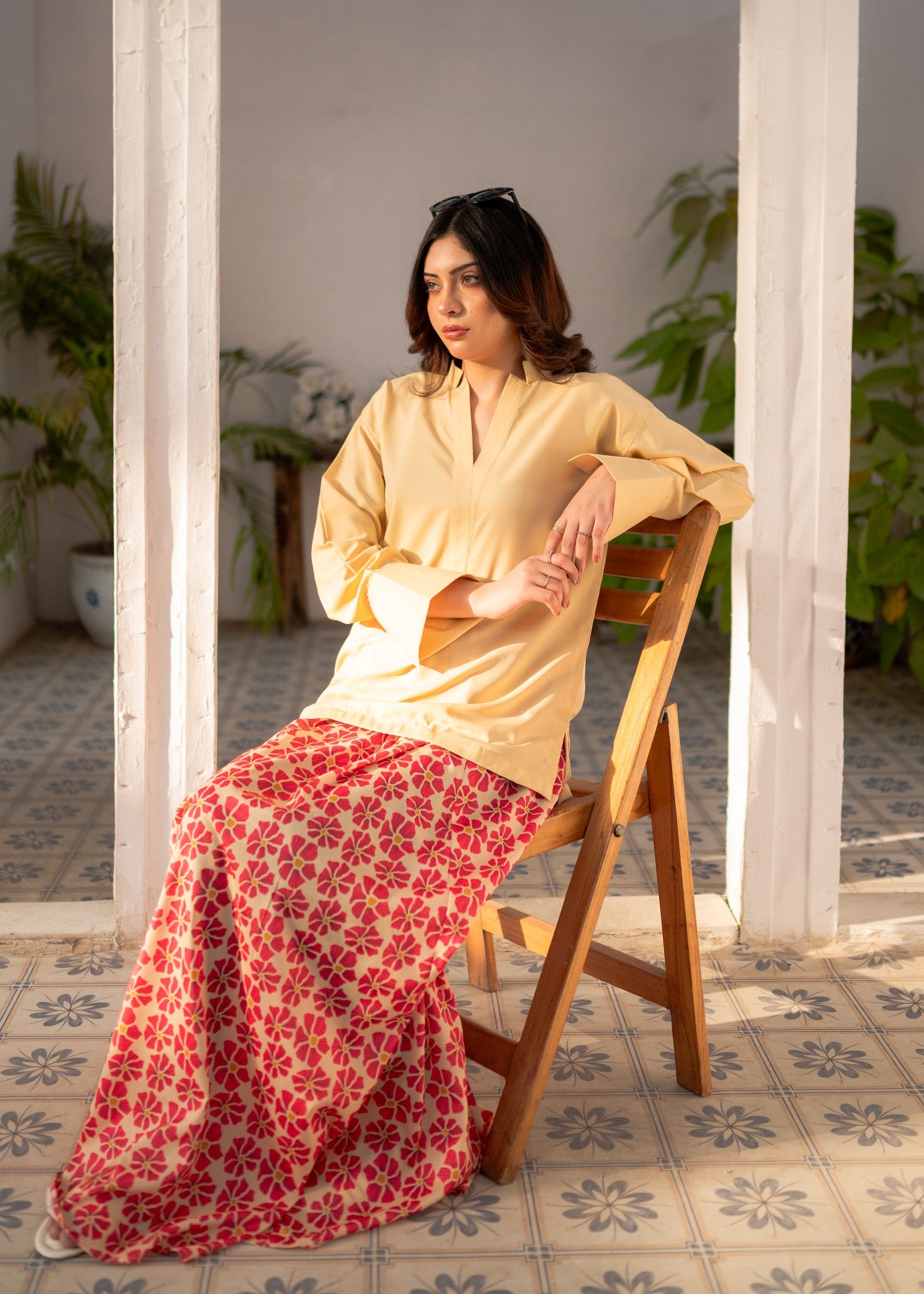polyester crepe Skirt in Pale yellow