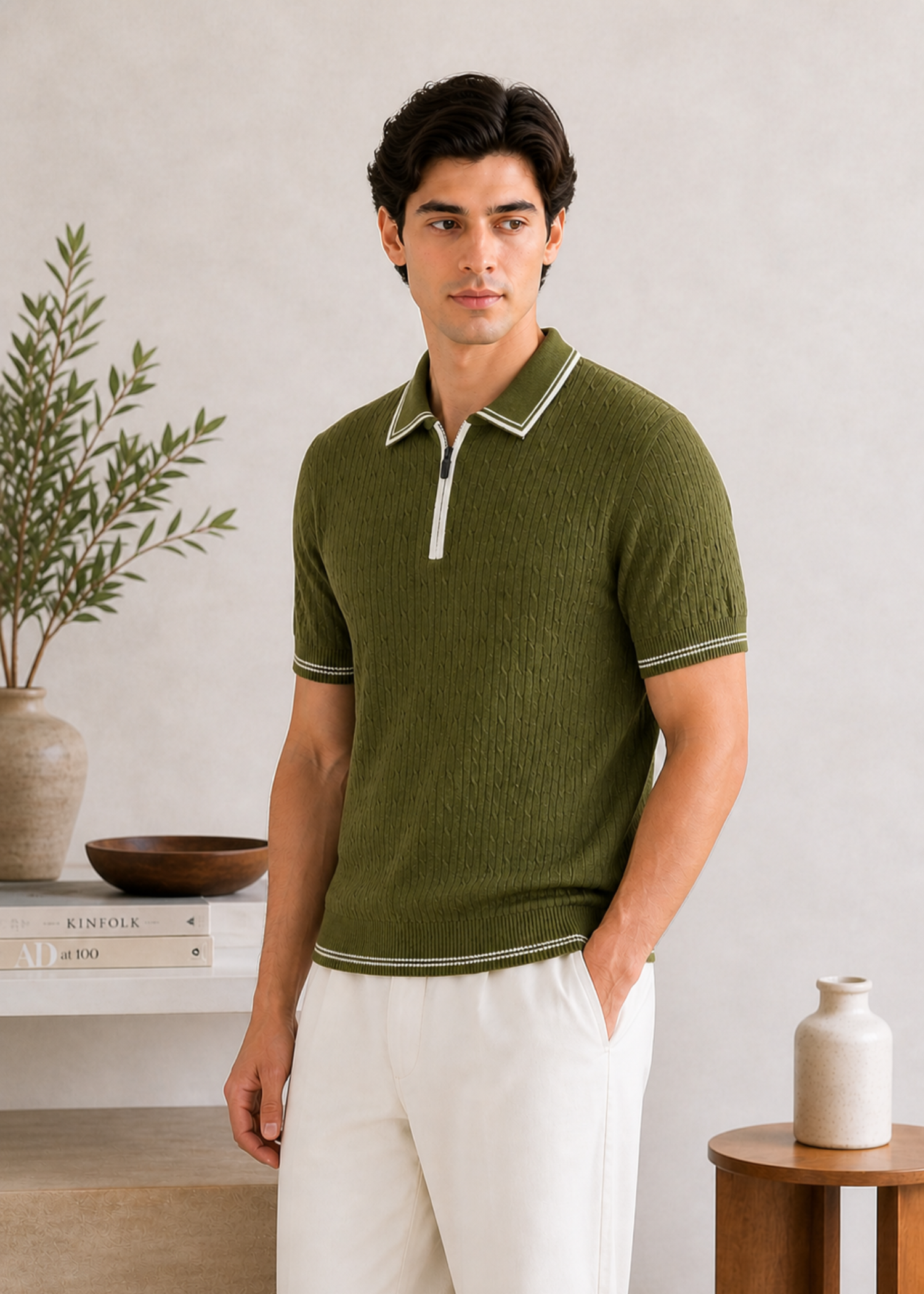 cotton Polo Shirt in Moss green