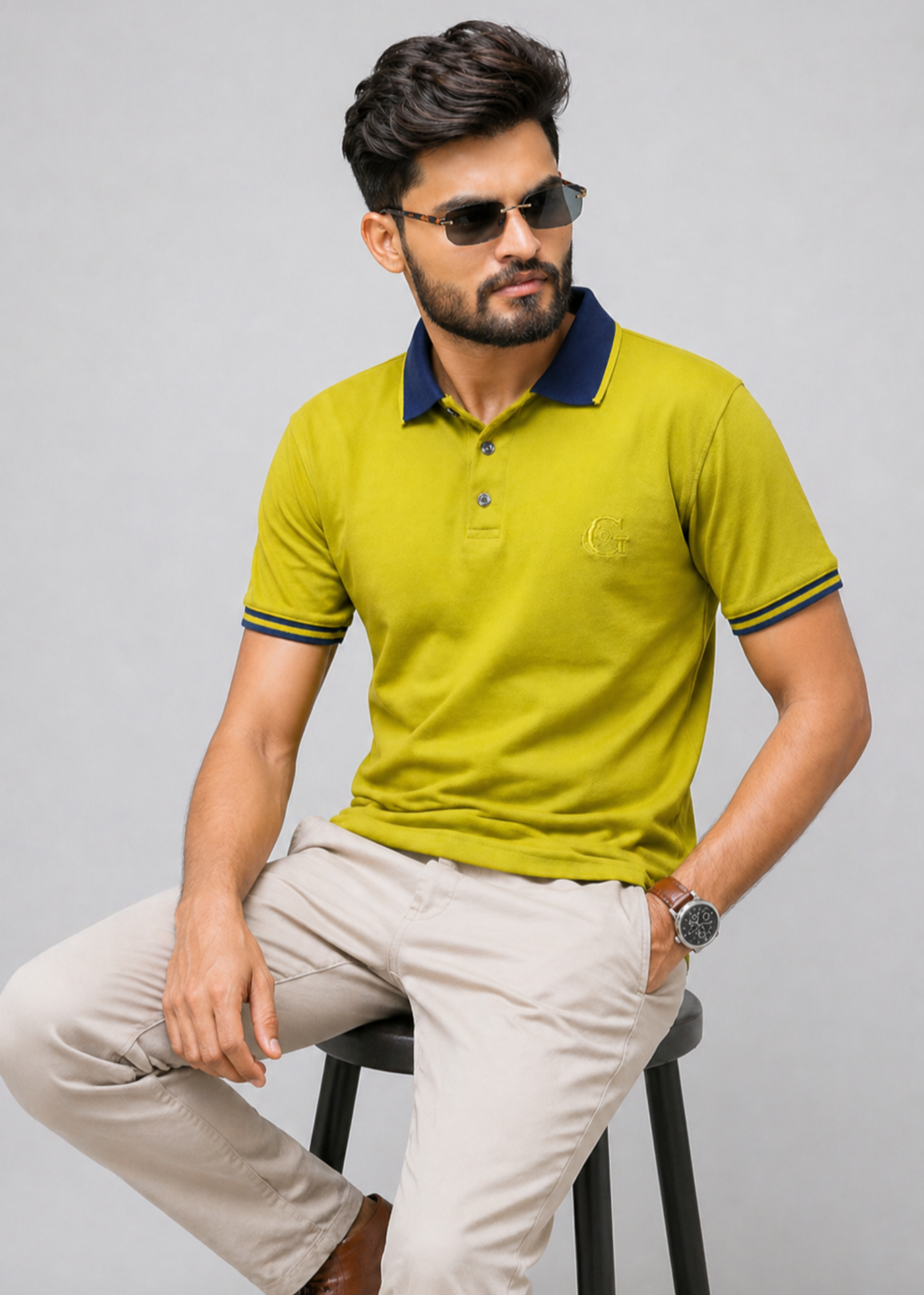 cotton Polo Shirt in Pear by Glomoria