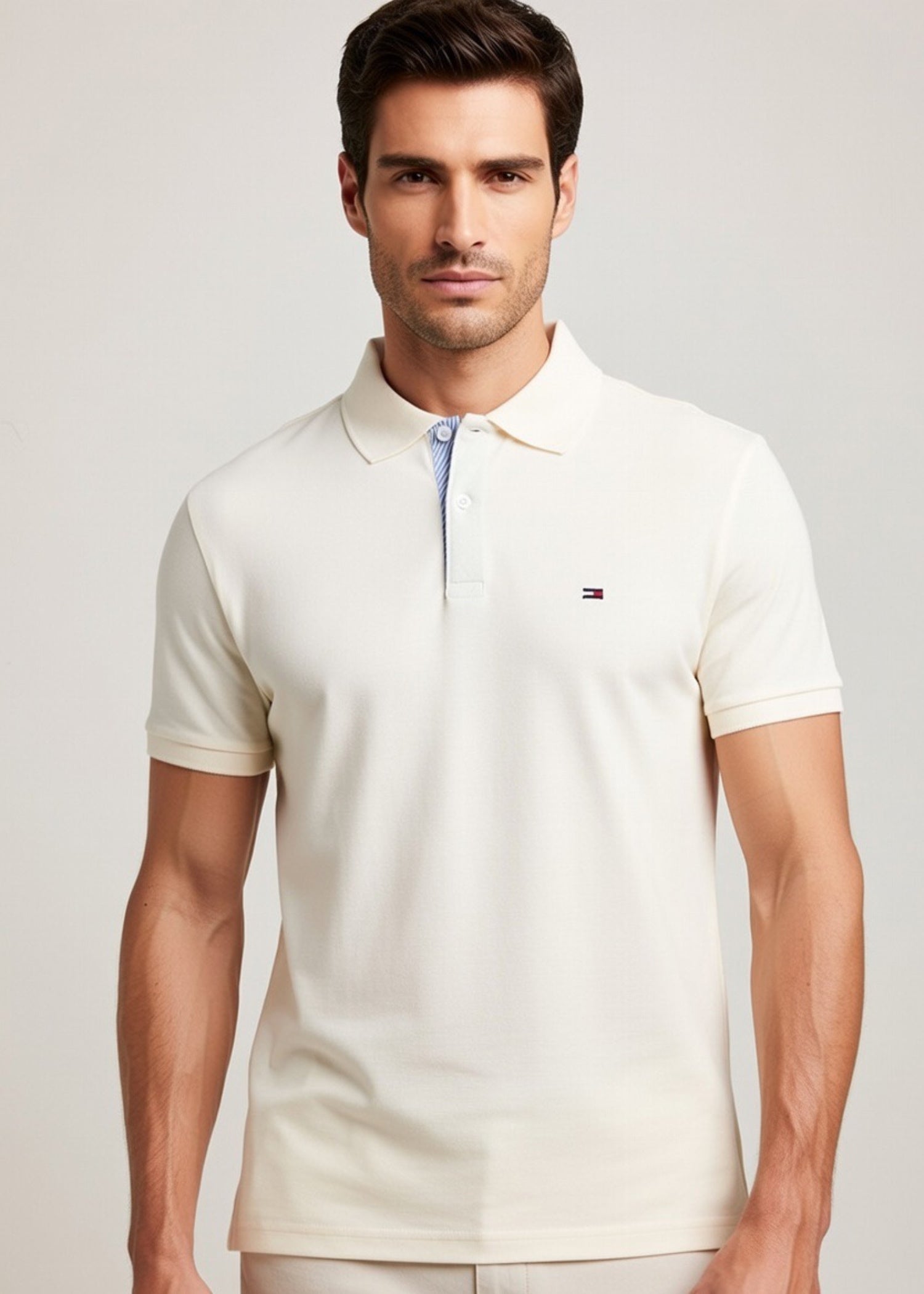 polycotton Polo Shirt in Cream