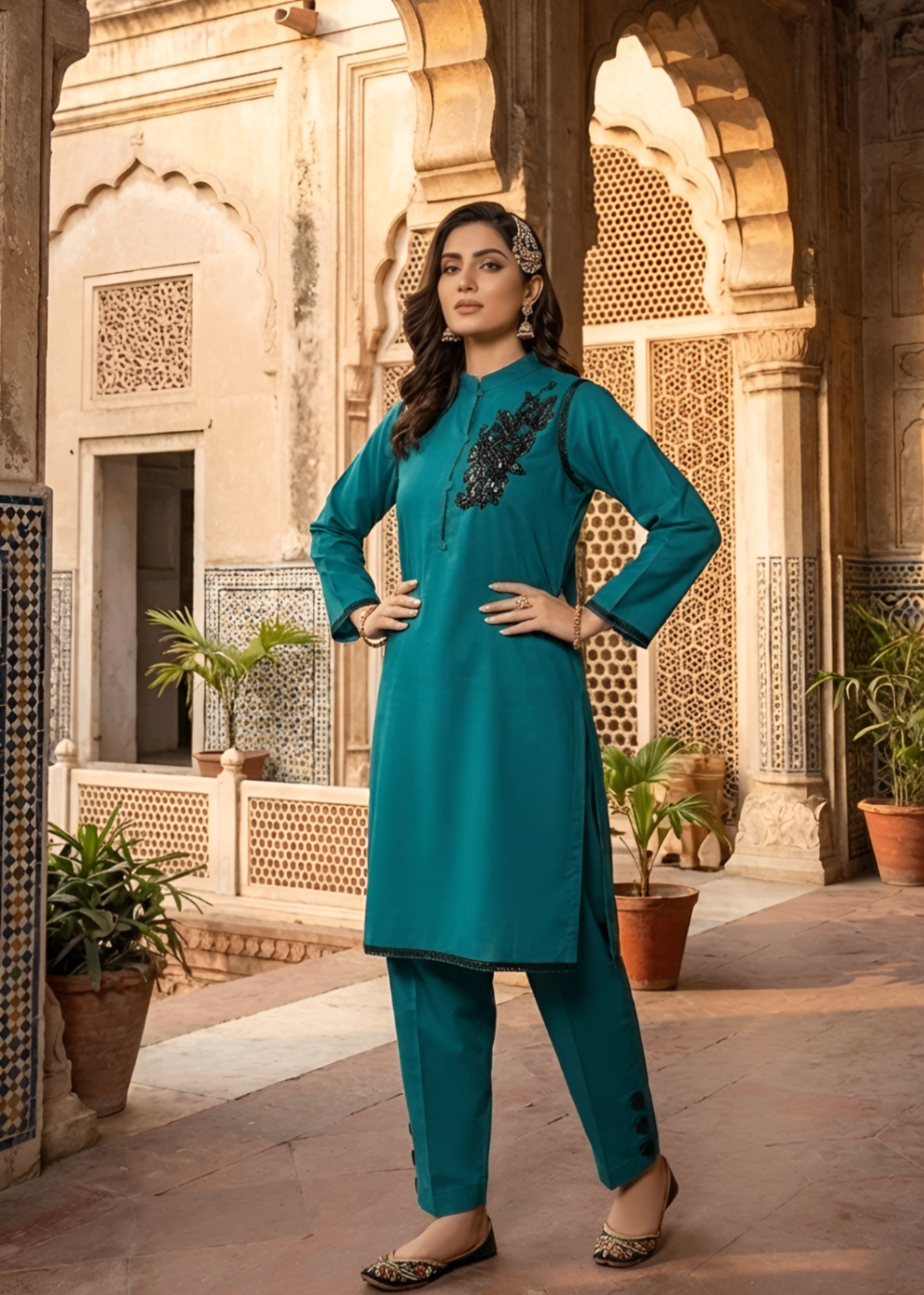 khaddar Kurta Set in Sea green