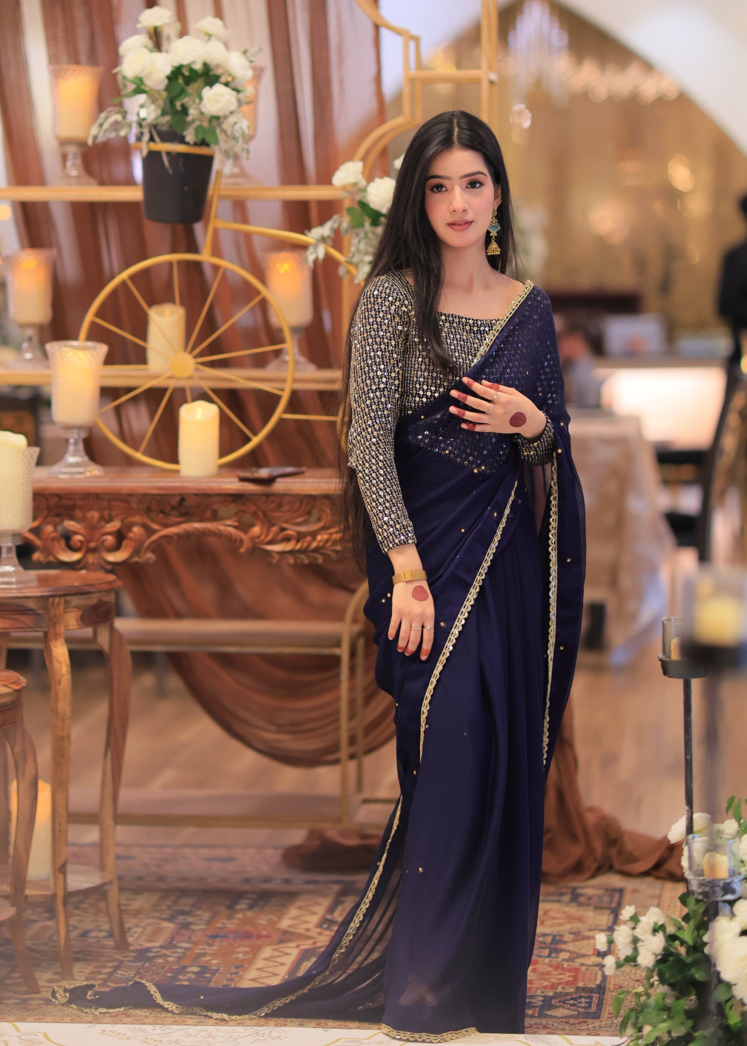 raw silk Saree in Navy blue