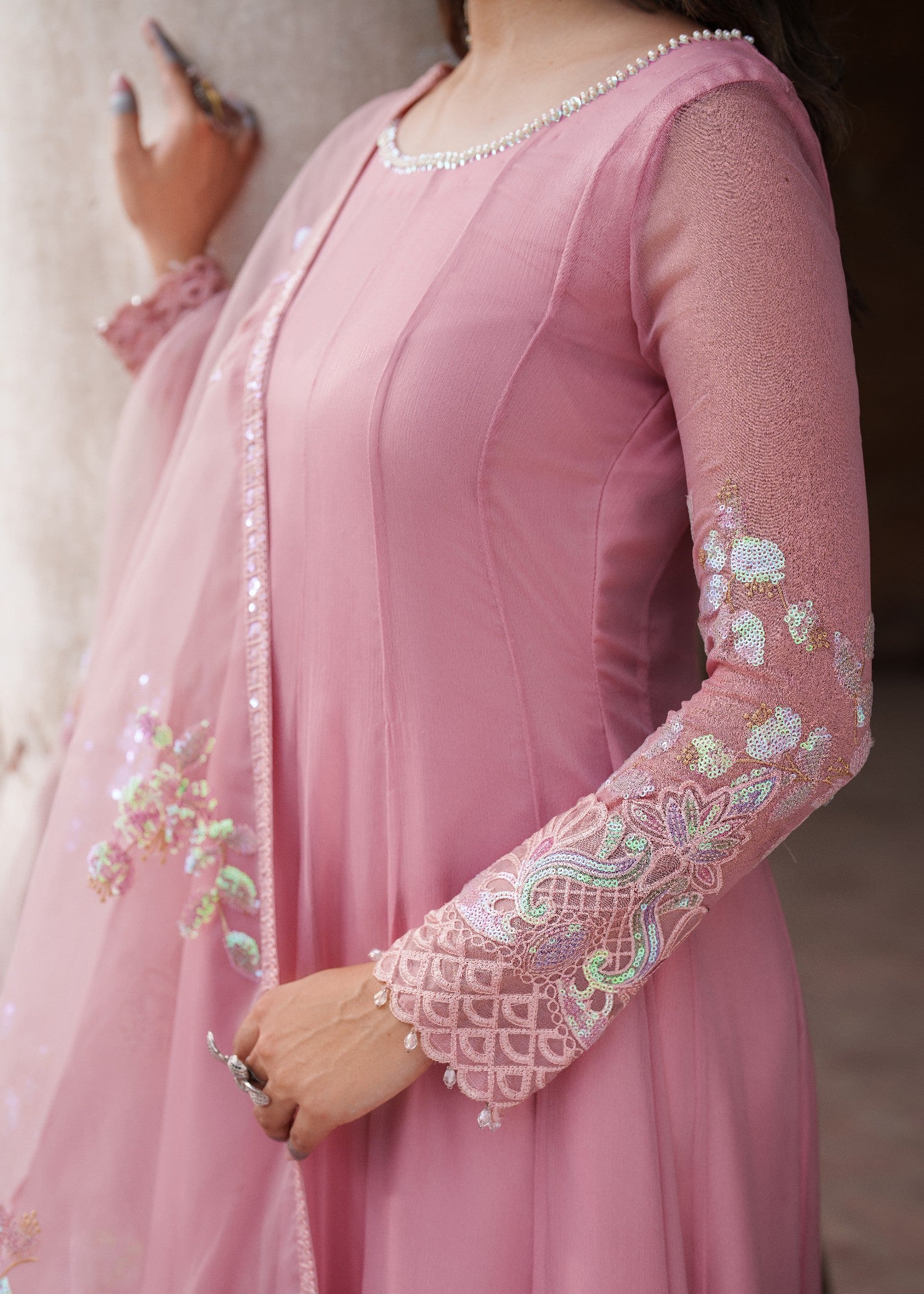 crinkle chiffon Maxi in Tea rose pink