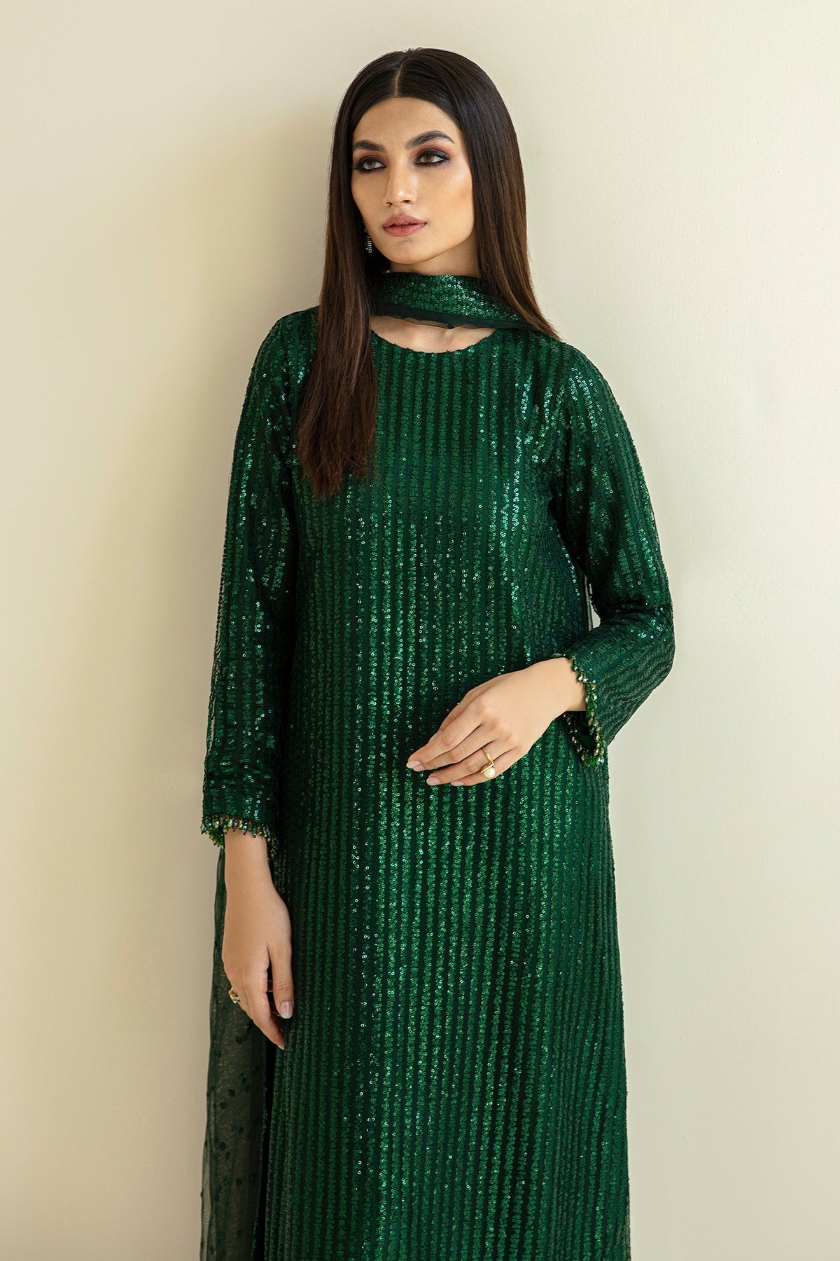 net Kurta Set in Green