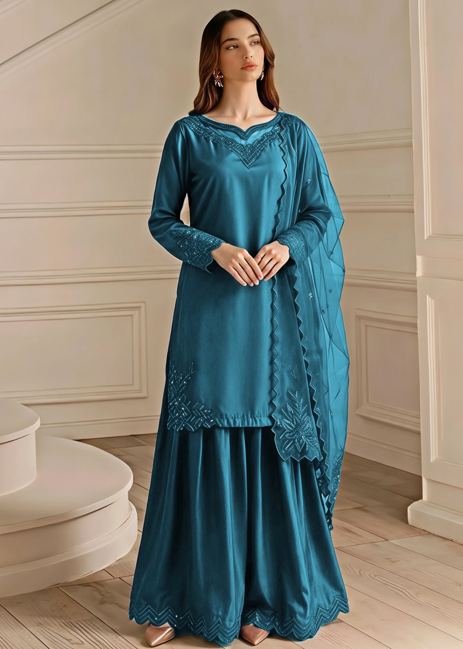 silk Sharara in Teal