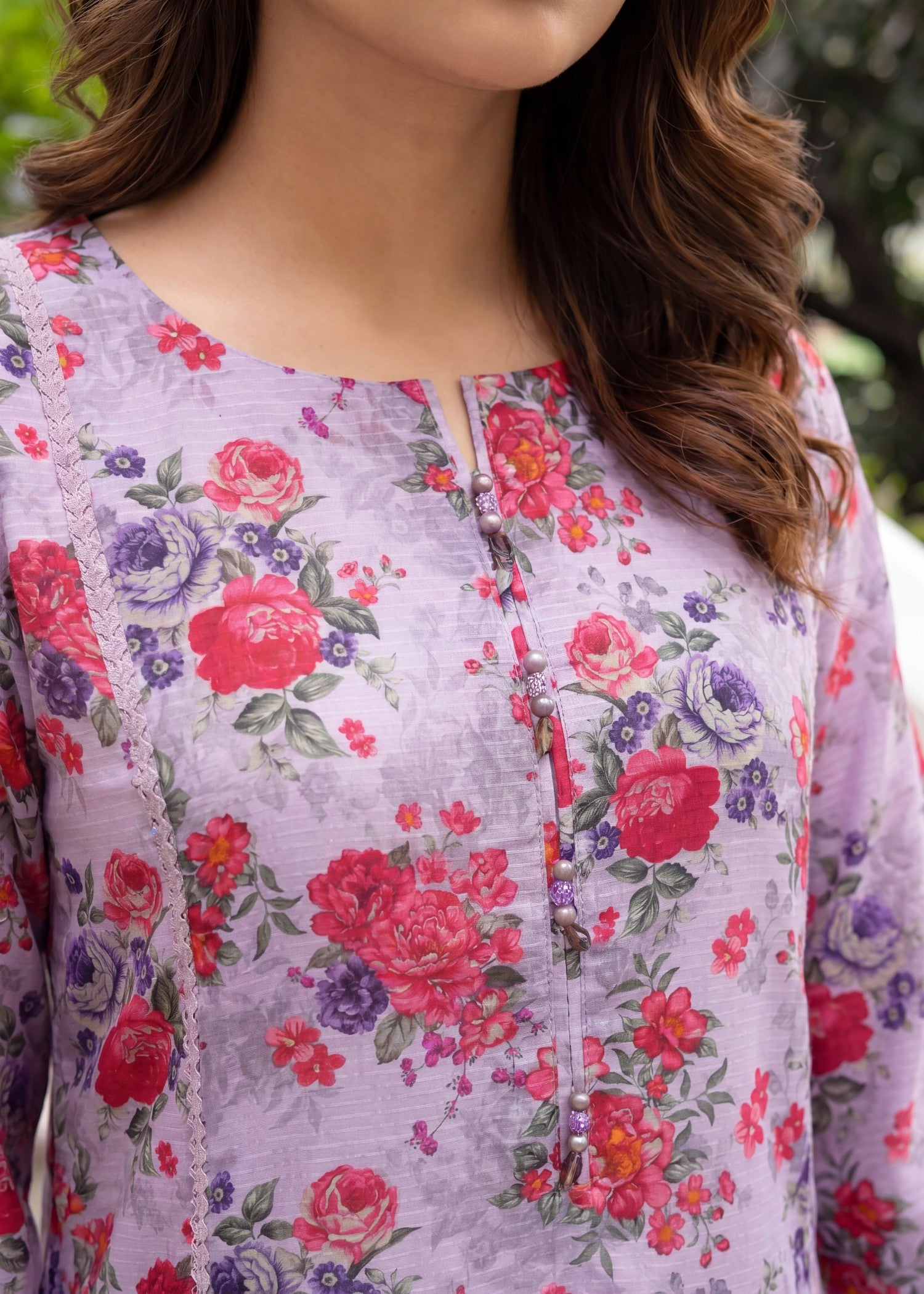textured lawn Kurta Set in Royal purple