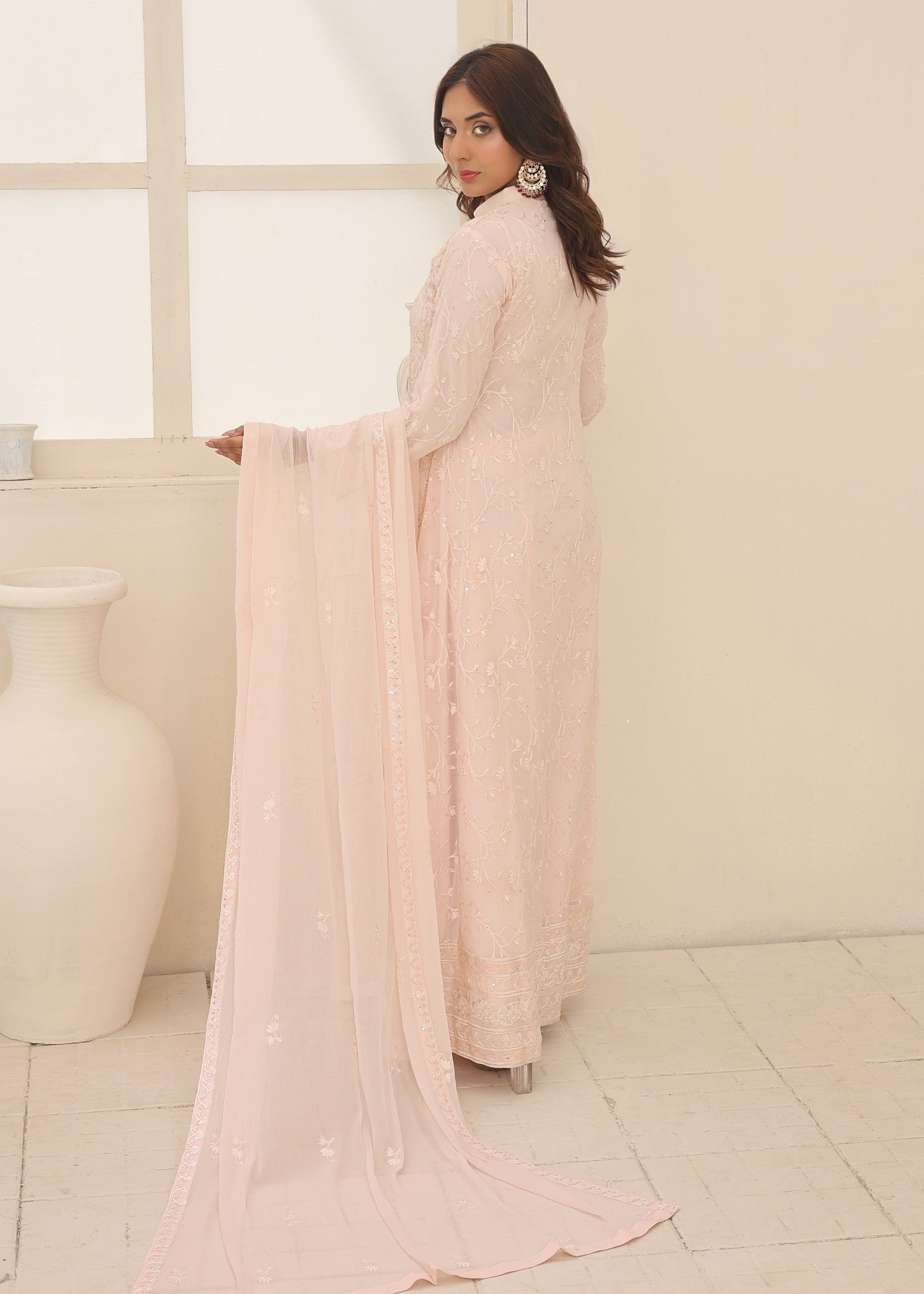 bemberg crinkle chiffon Maxi in Peach orange