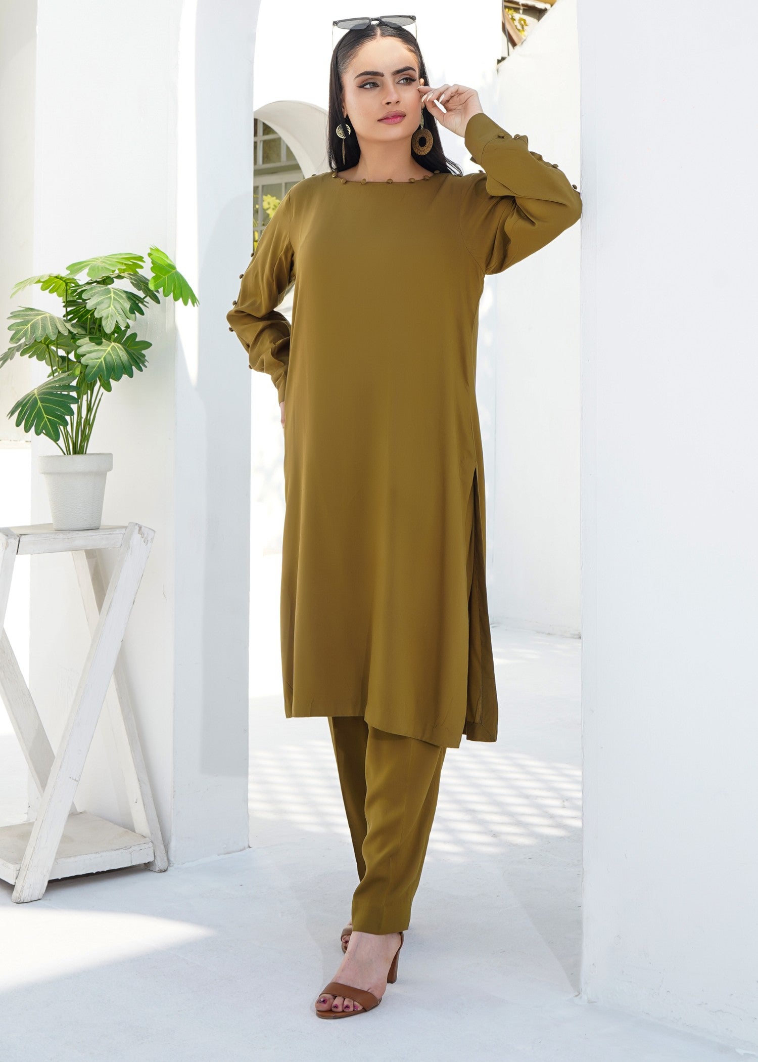 silk georgette Co Ord Sets in Olive green