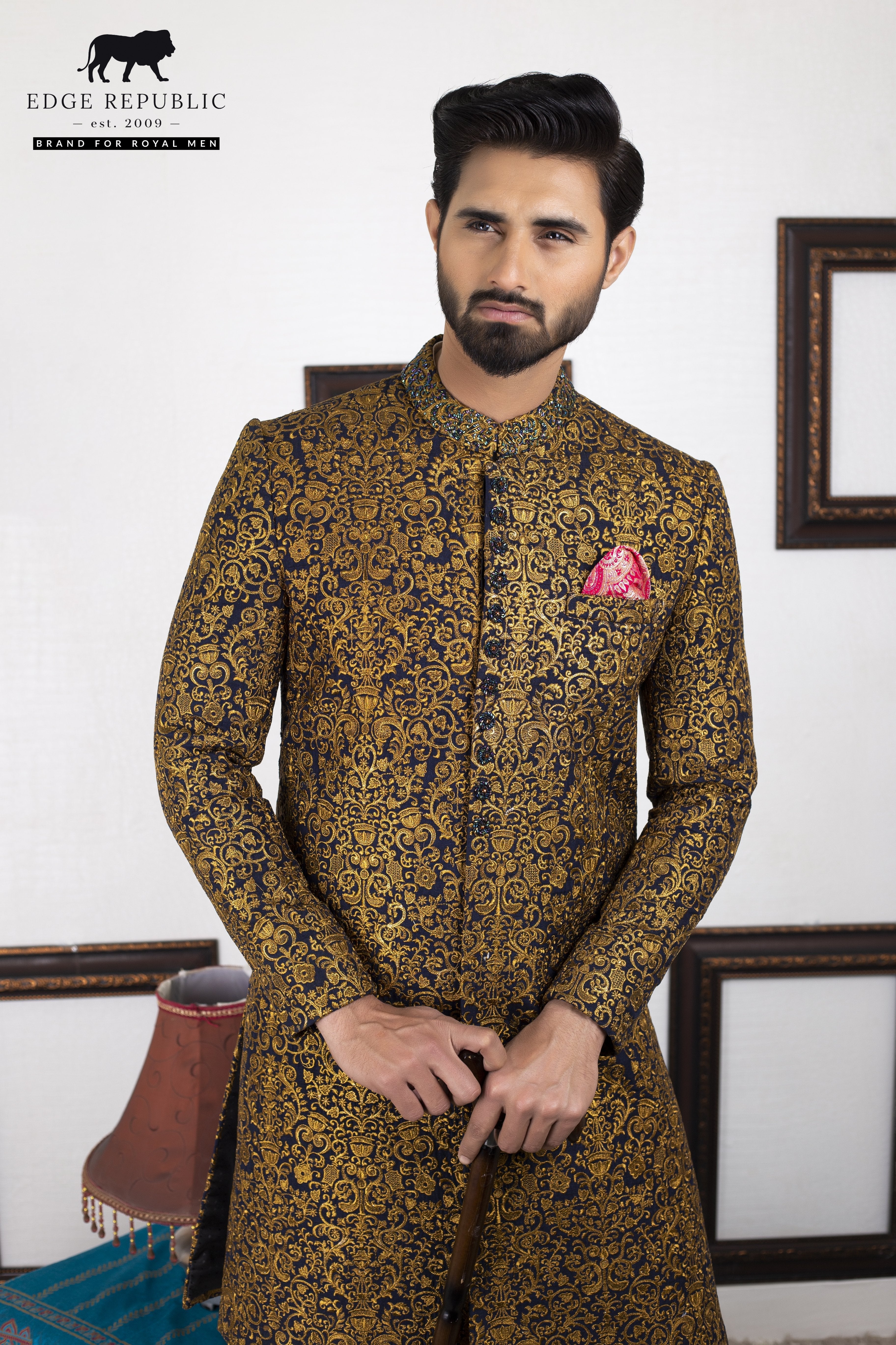 raw silk Sherwani in Copper