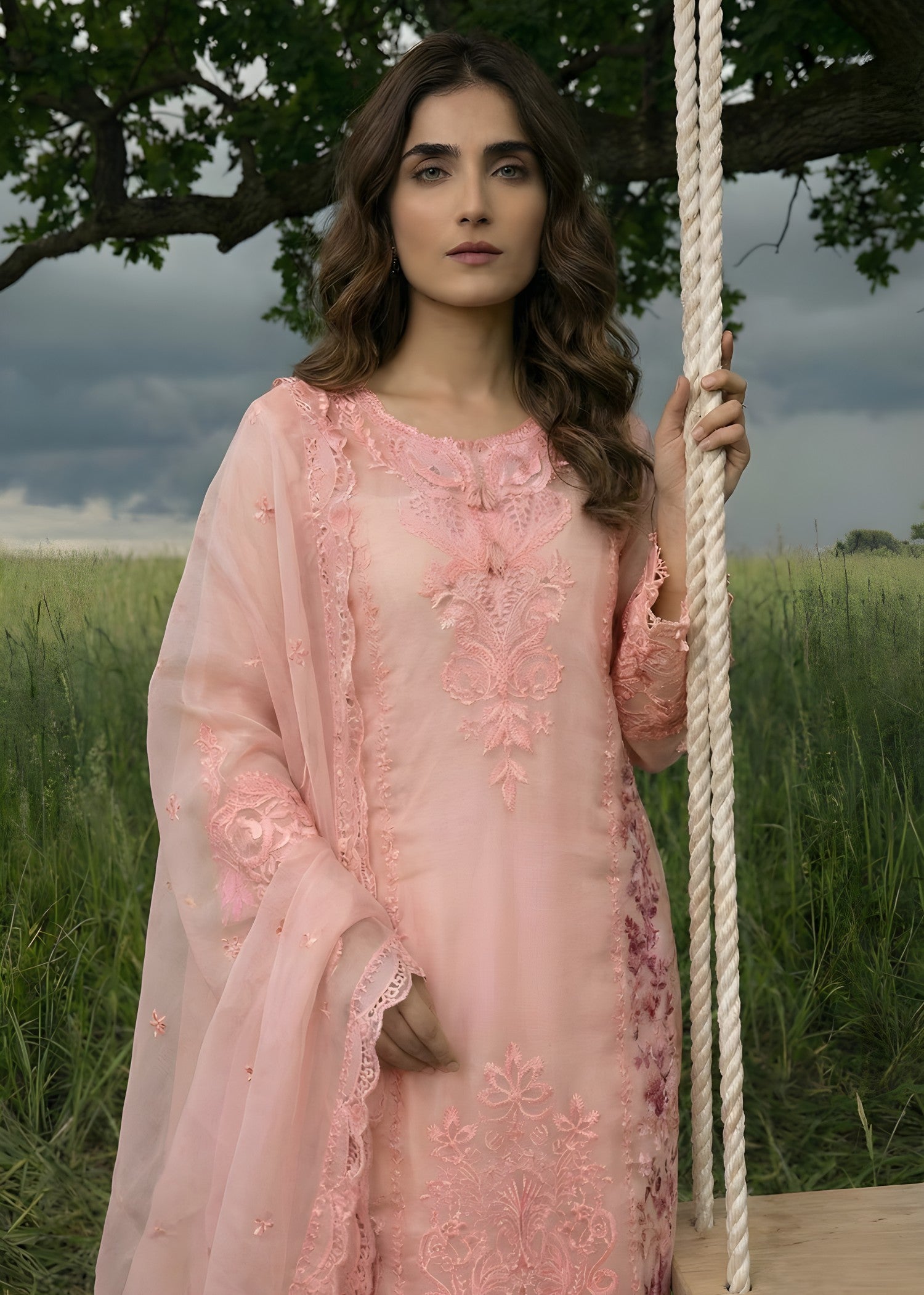 organza Kurta Set in Blush pink