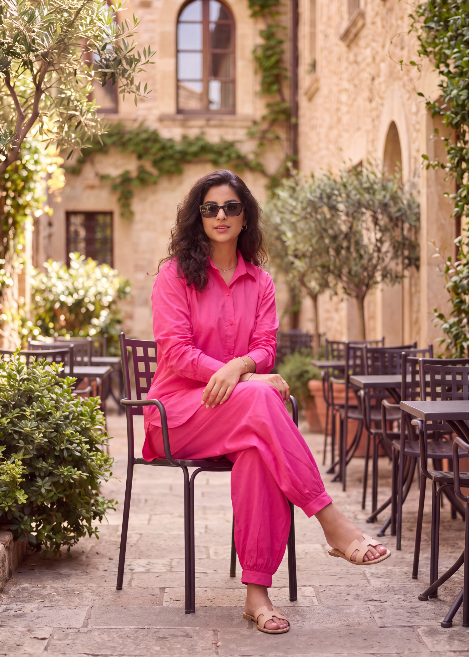 lawn Co ord Sets in Vivid pink