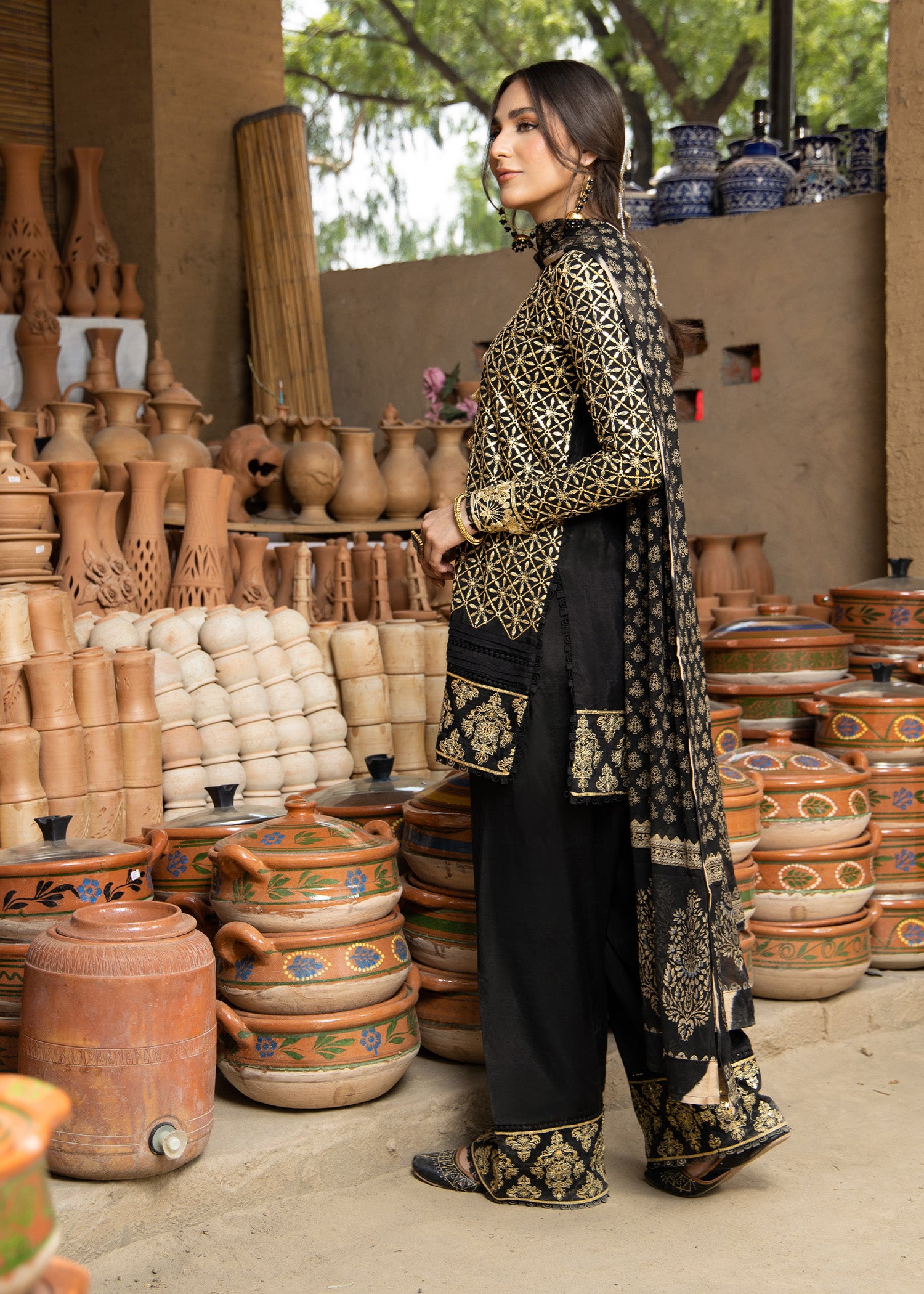 viscose Kurta Set in Black