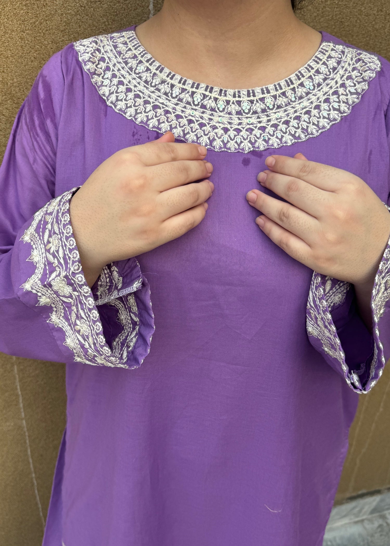 lawn Kurta Set in Royal lilac