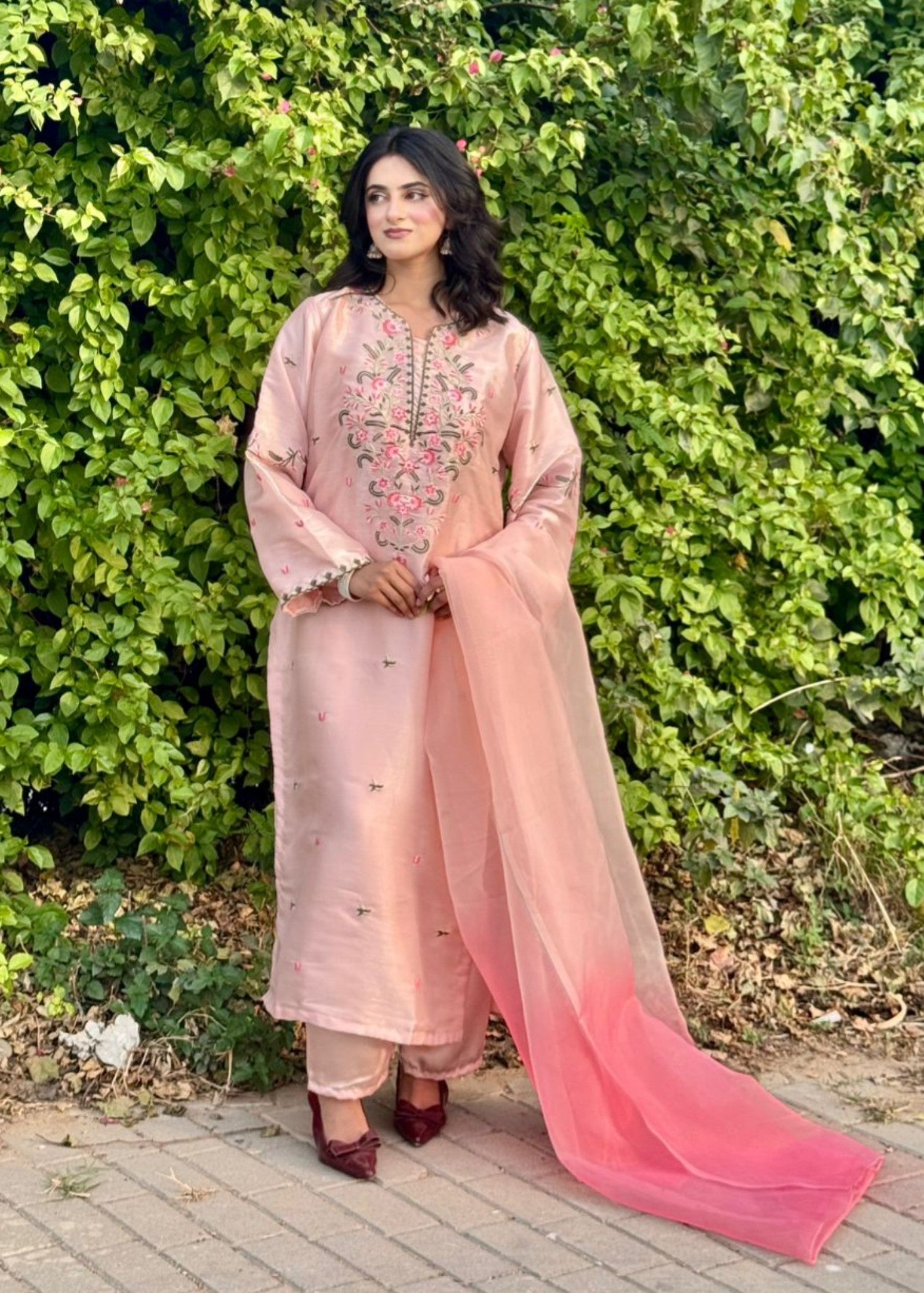 tussar silk Kurta Set in Tea rose pink