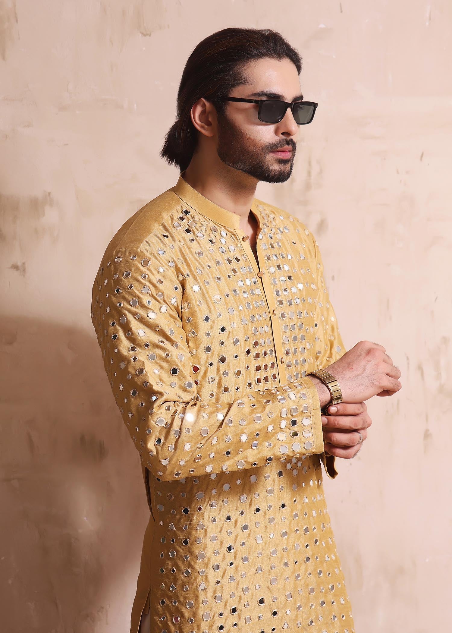 raw silk Kurta in Gold