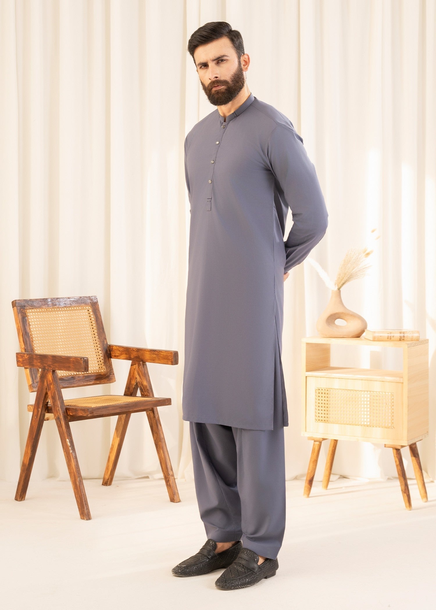 wash & wear Shalwar Kameez in Slate blue by Buraq