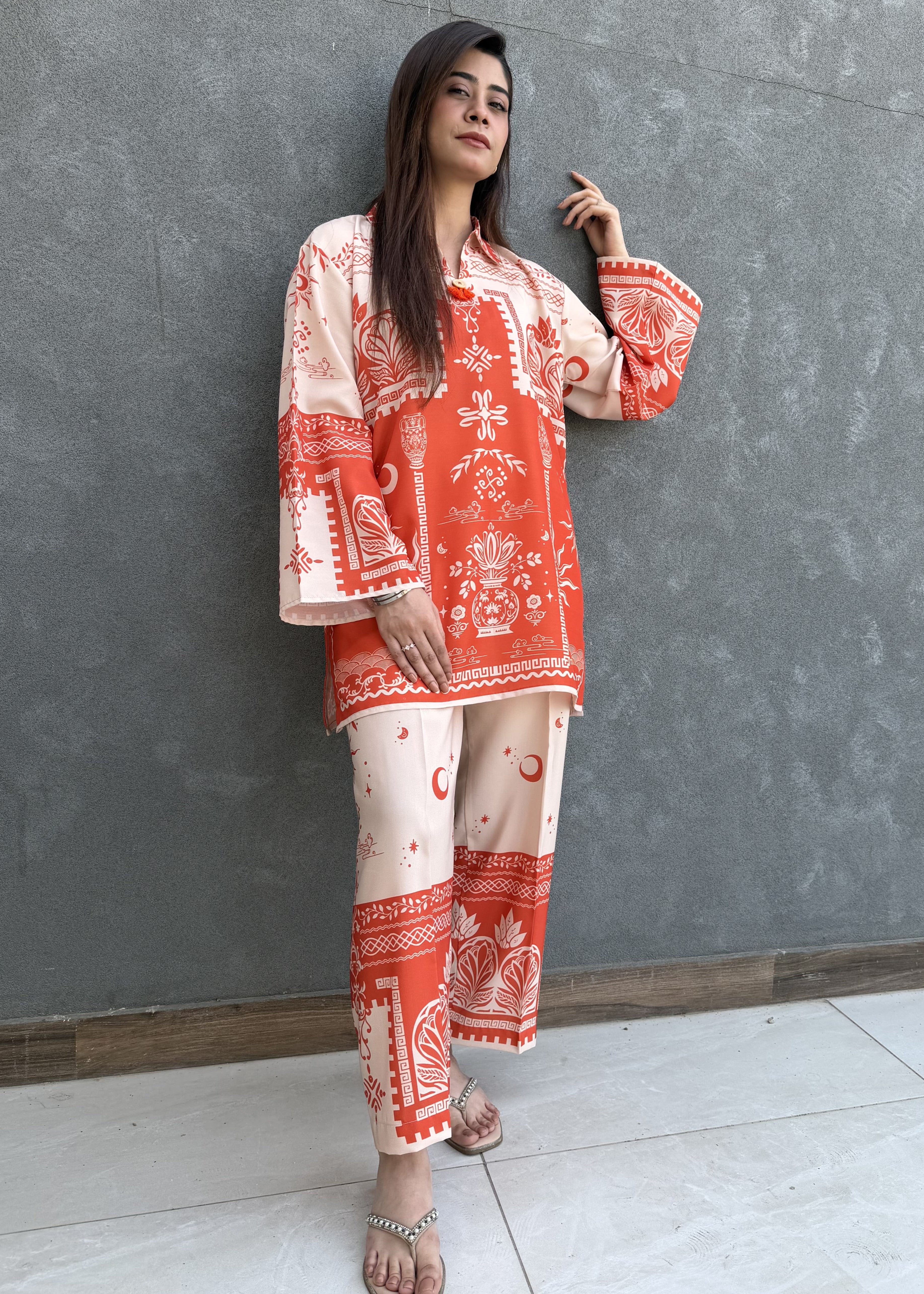 arabic lawn Co ord Sets in Orange
