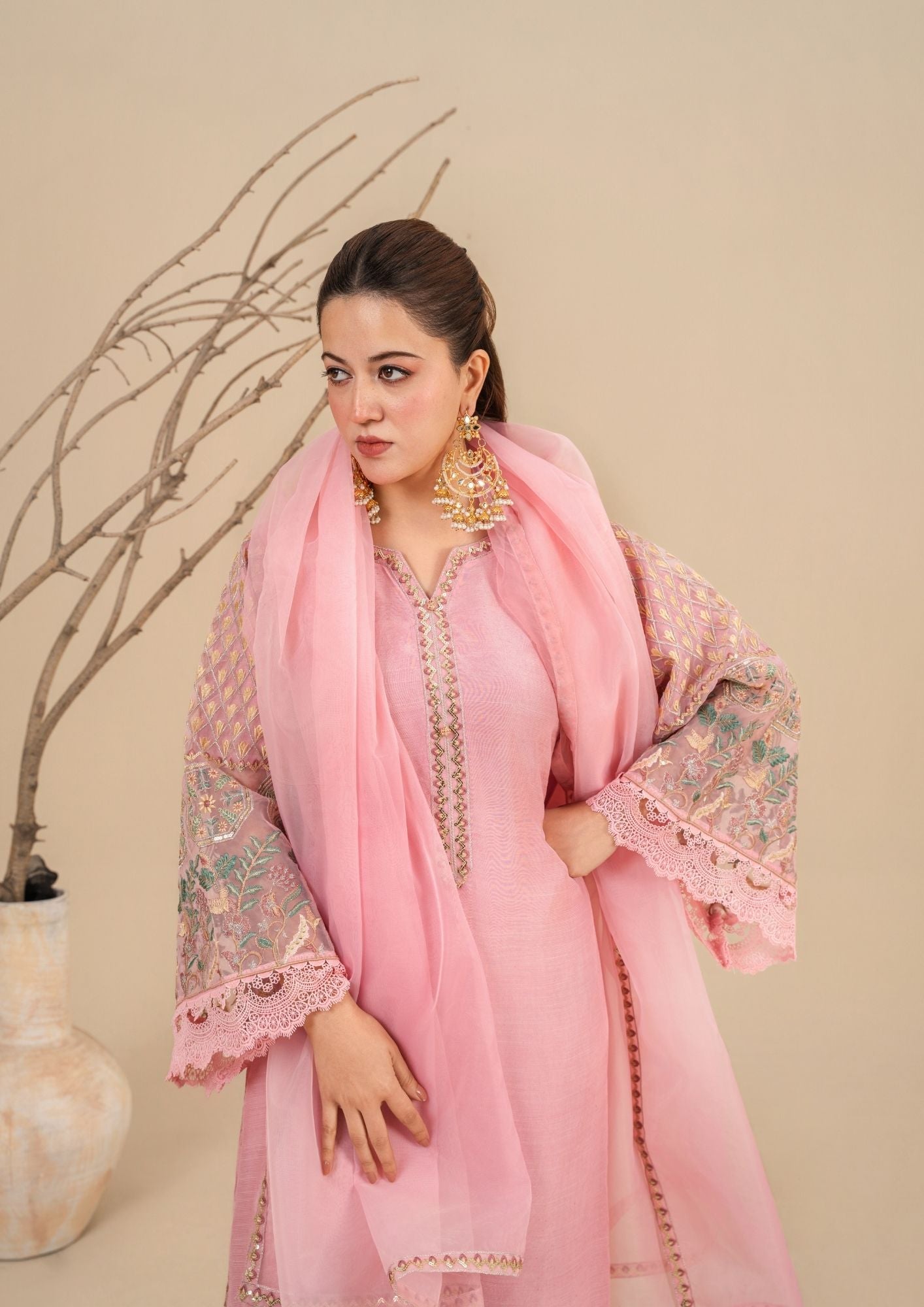 viscose raw silk Kurta Set in Blush pink