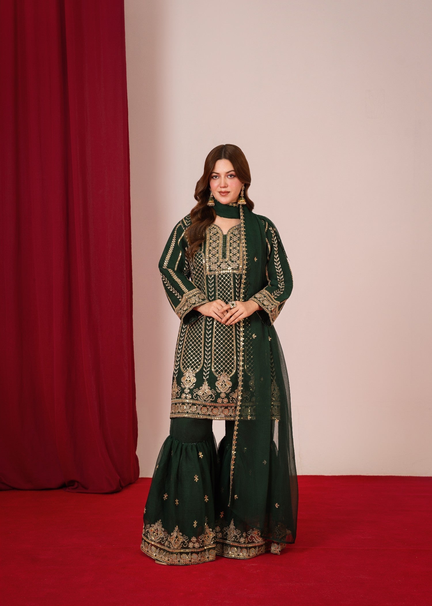 chiffon Gharara in Green