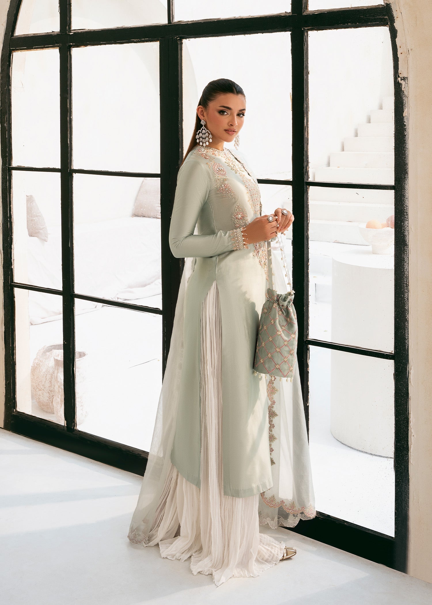 raw silk Sharara in Ice blue
