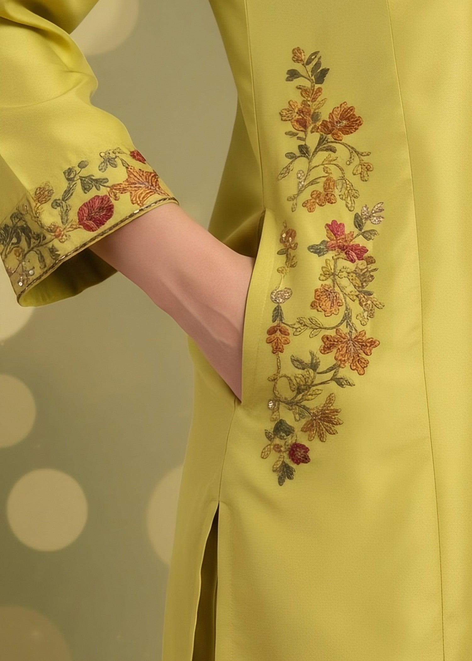 linen Kurta Set in Acid yellow