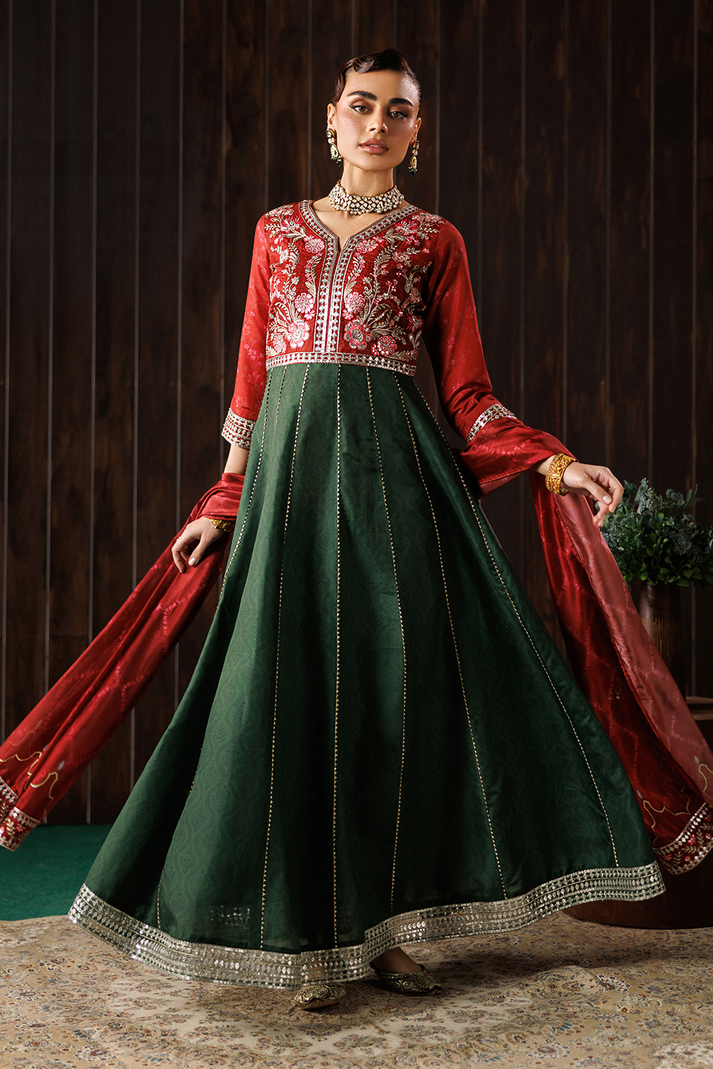 thai silk Maxi in Emerald green