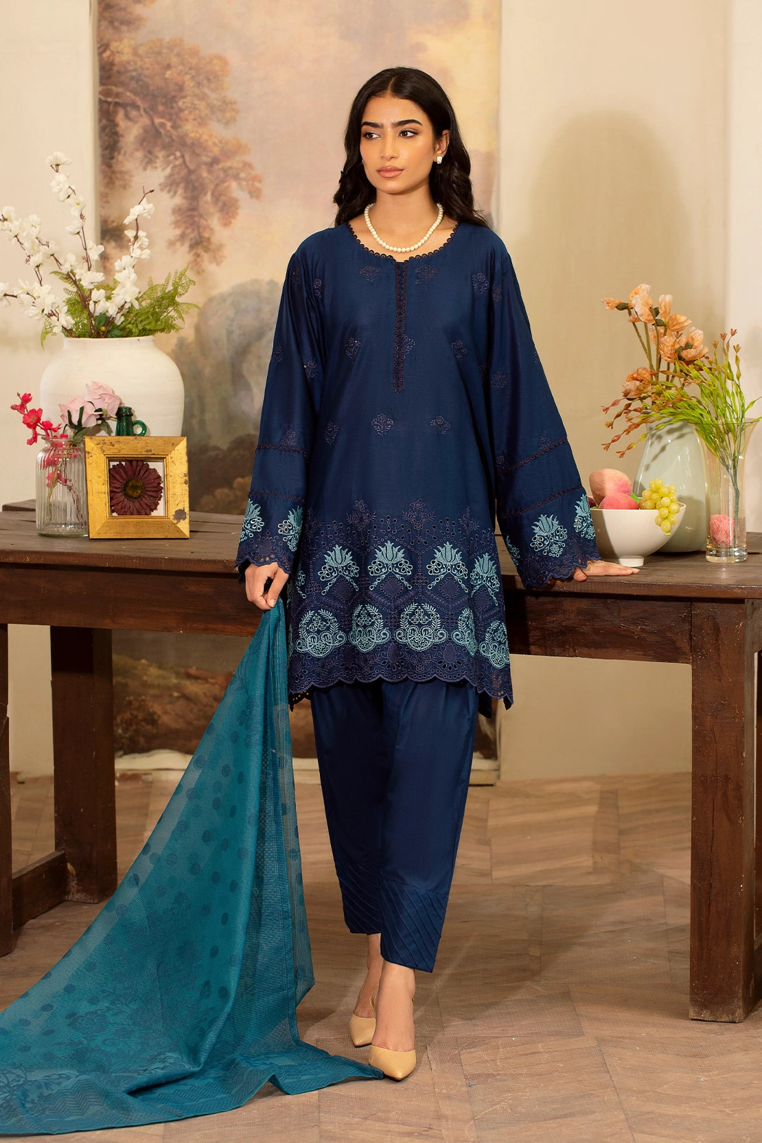 zari lawn Unstitched in Indigo