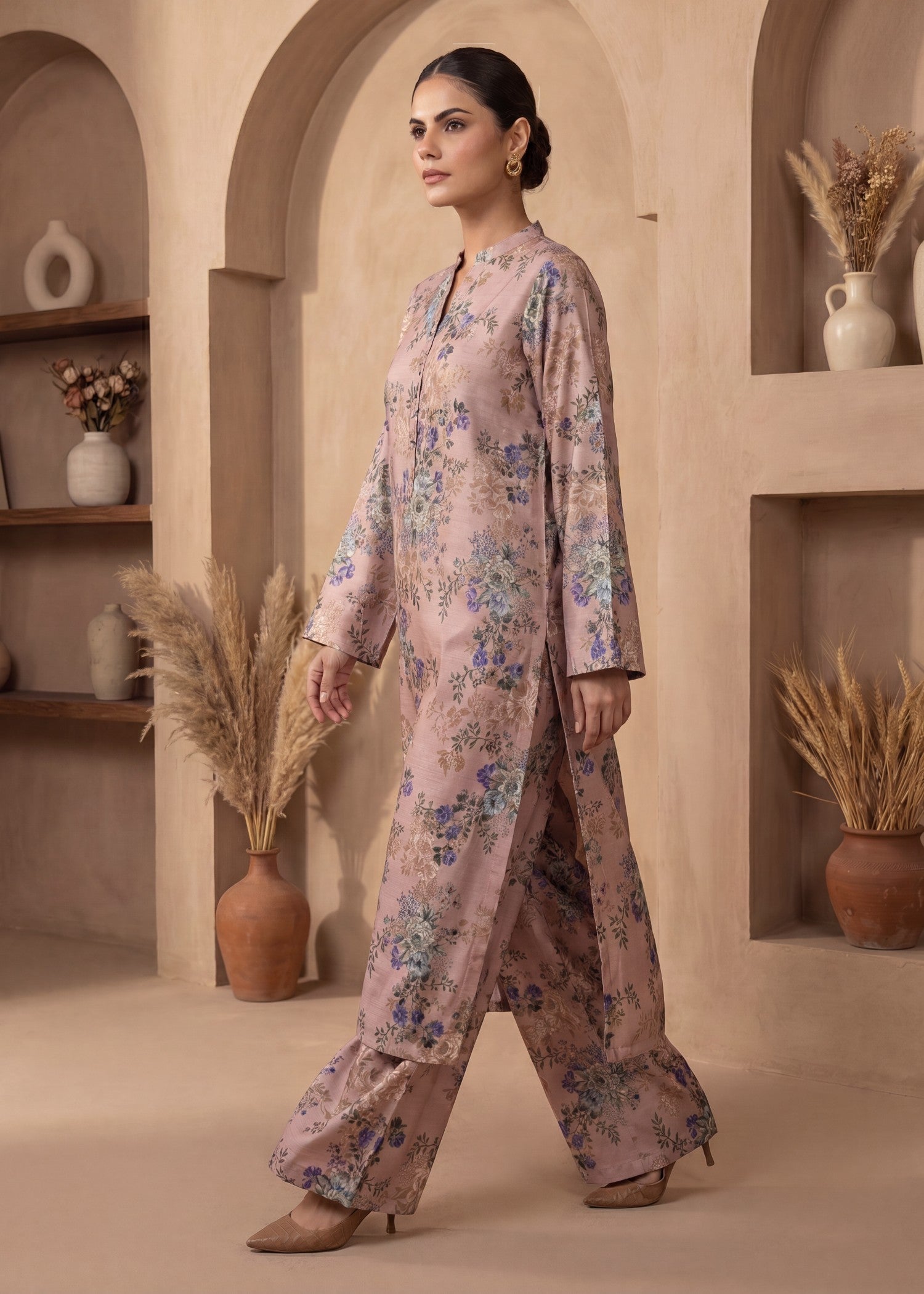 silk Kurta Set in Peach orange