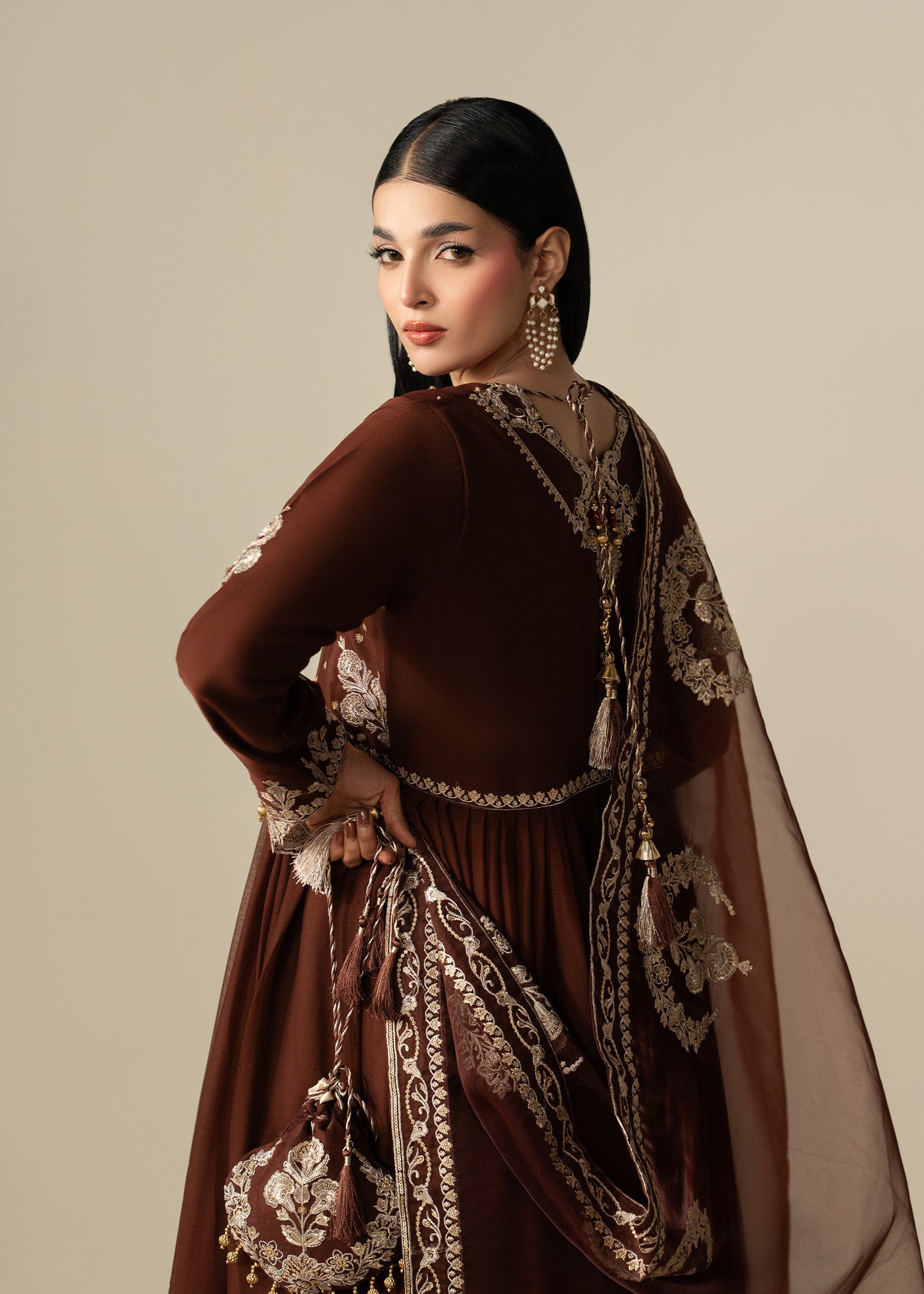 chiffon Pishwas in Brown