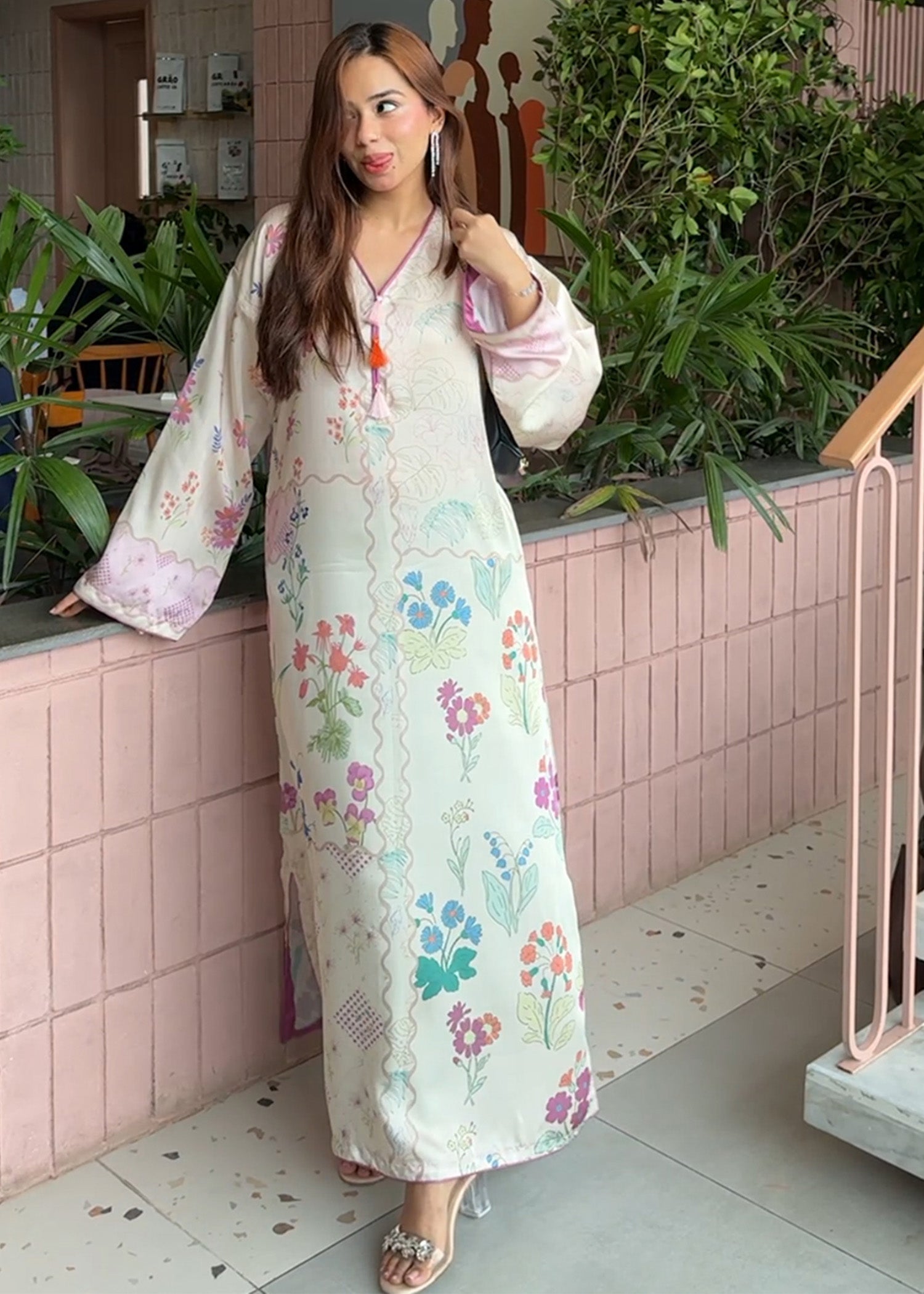 satin silk Kaftan in Multi