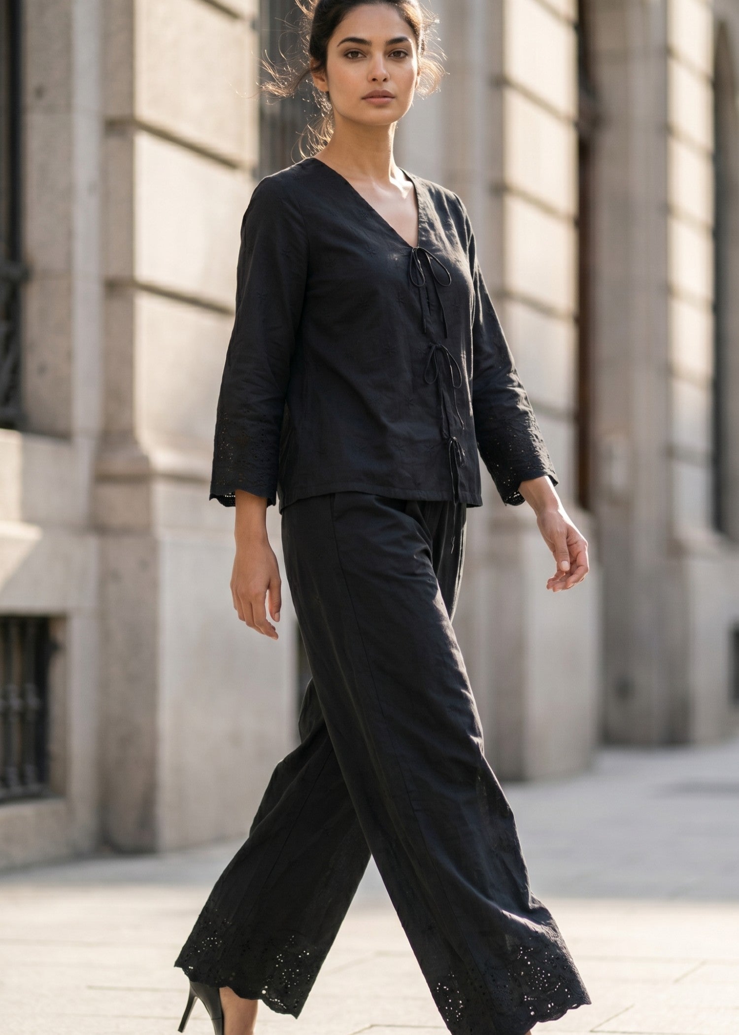schiffli Co Ord Sets in Black