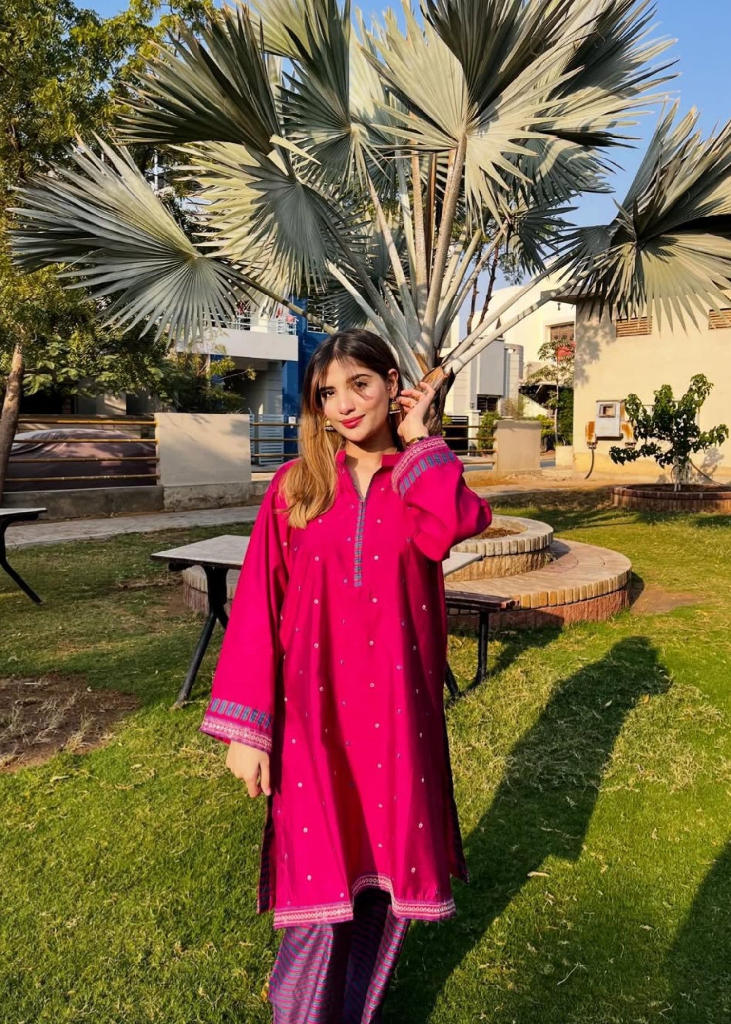 viscose Kurta Set in Royal amethyst, deep pink