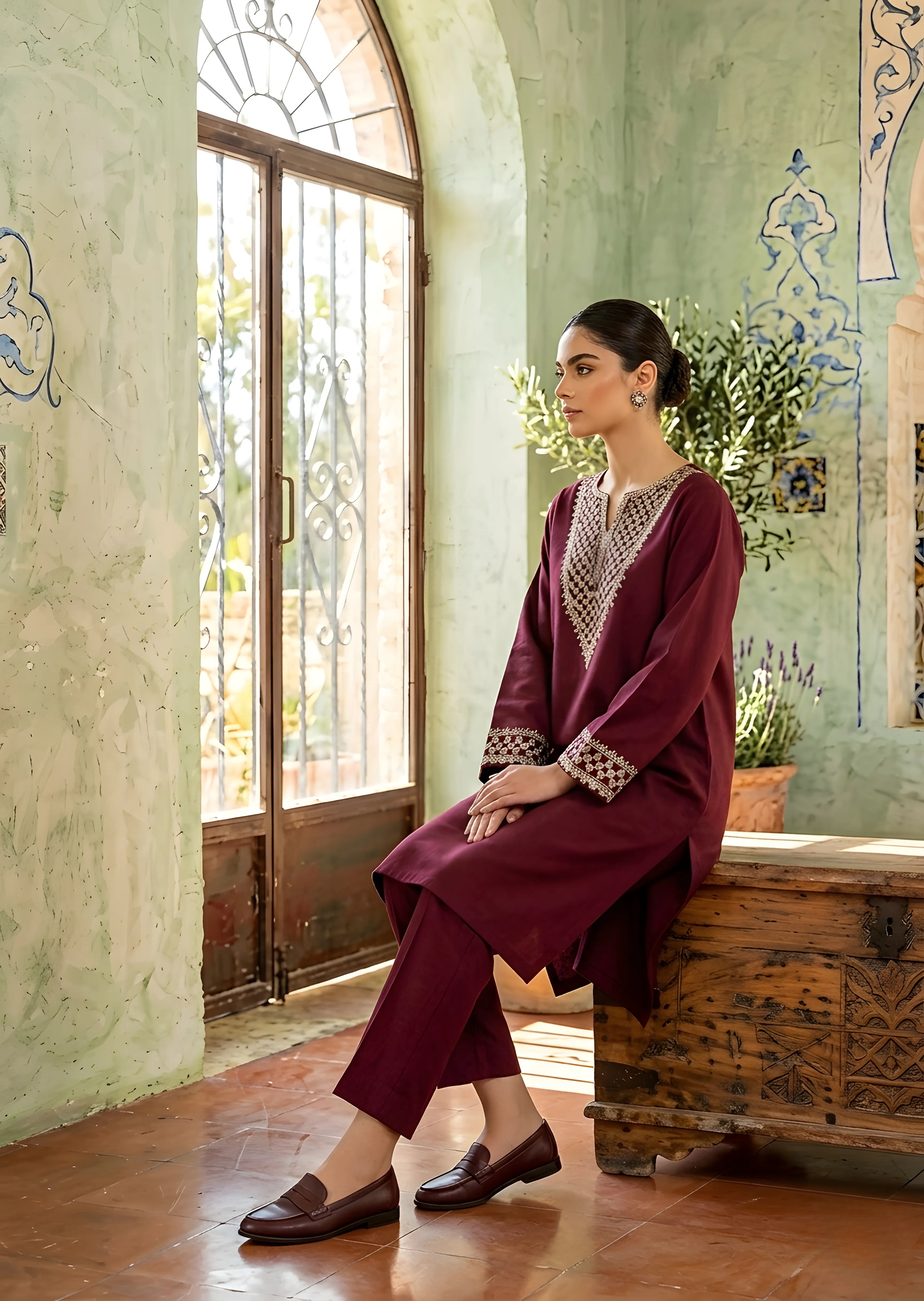 karandi Kurta Set in Maroon