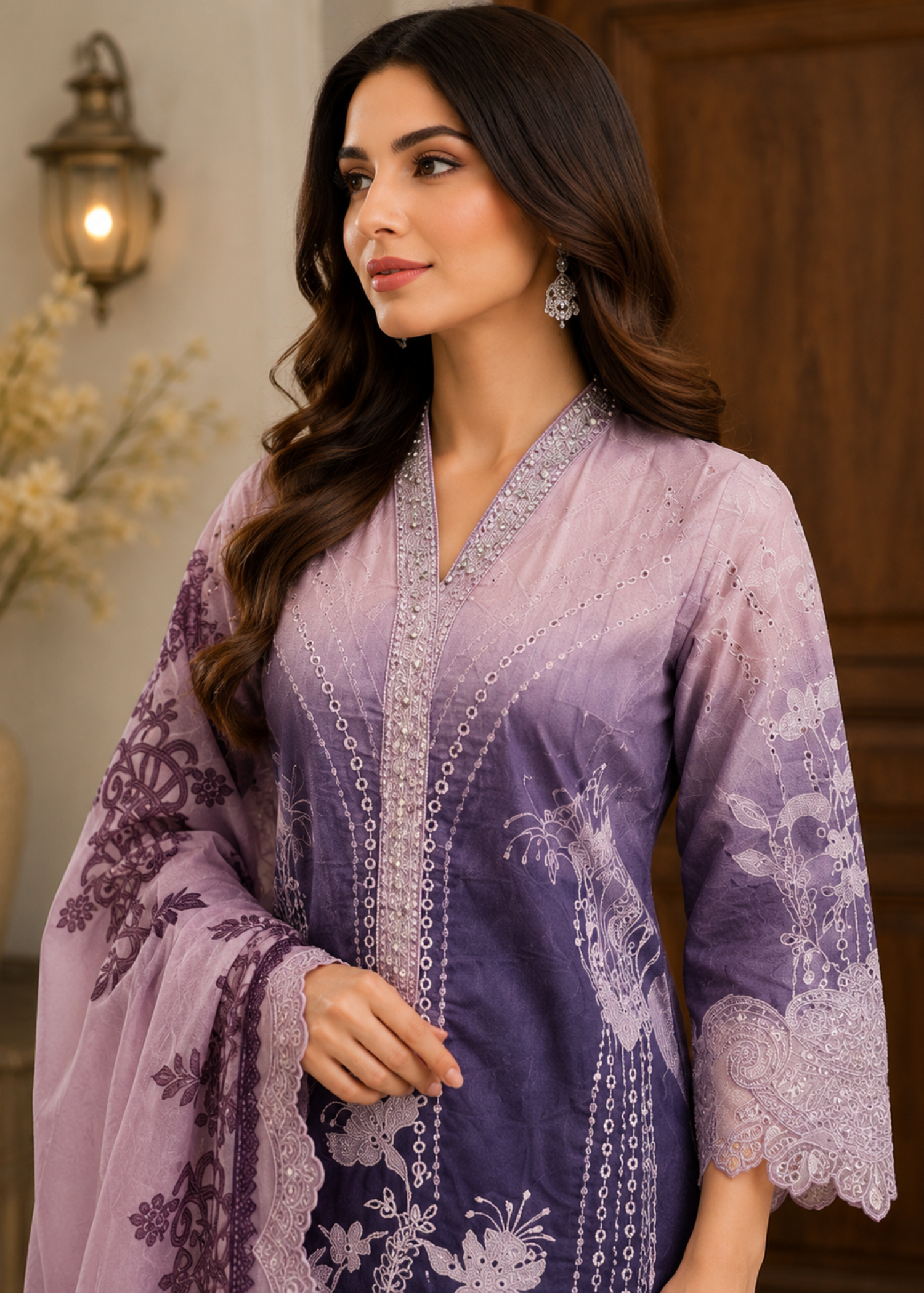 lawn Kurta Set in Lilac, purple heart