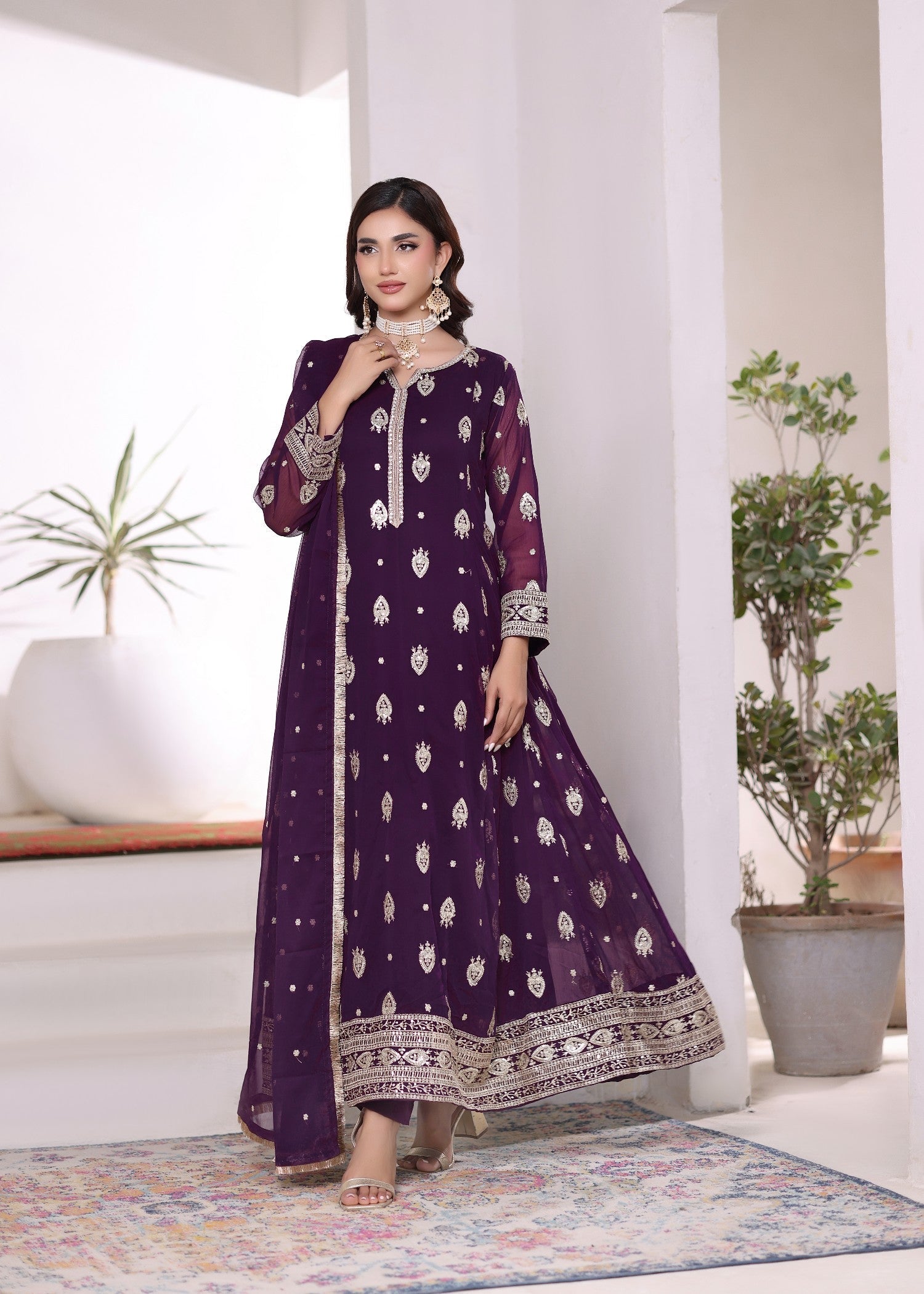 chiffon Pishwas in Purple